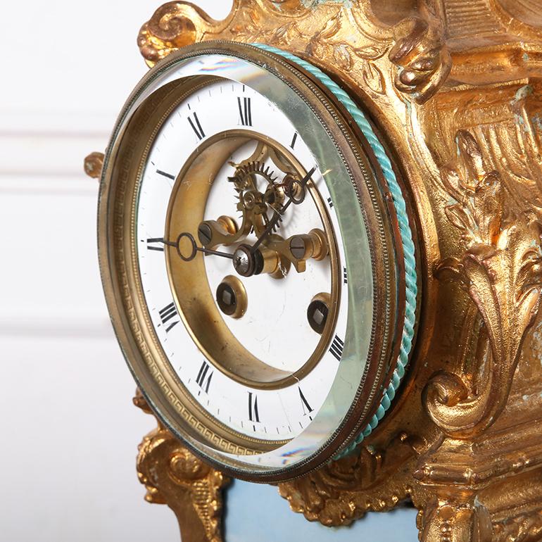 French Gilt Bronze and Hand-Painted Porcelain Mantle Clock 1