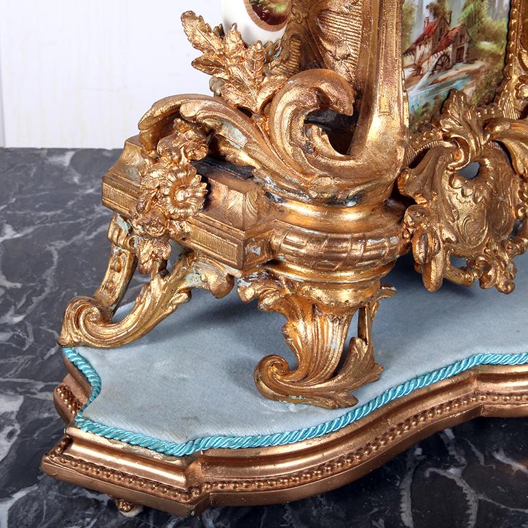 French Gilt Bronze and Hand-Painted Porcelain Mantle Clock 5