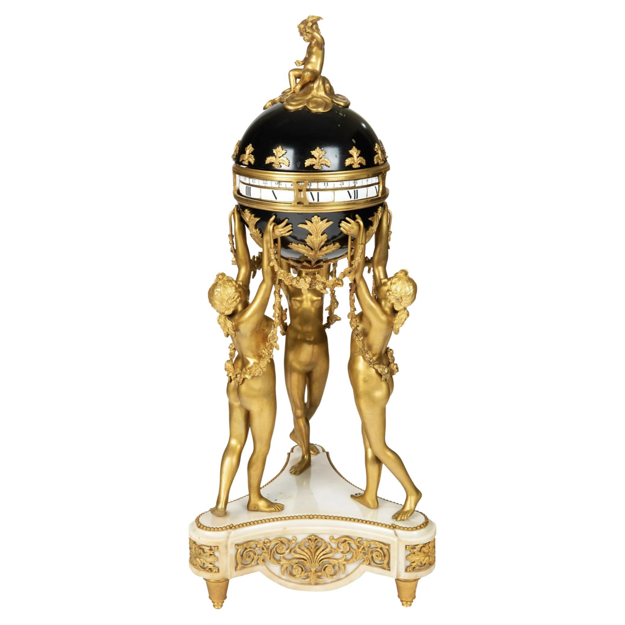 Französische Drei Graces-Uhr aus vergoldeter Bronze und Kabel von Samuel Marti & Cie