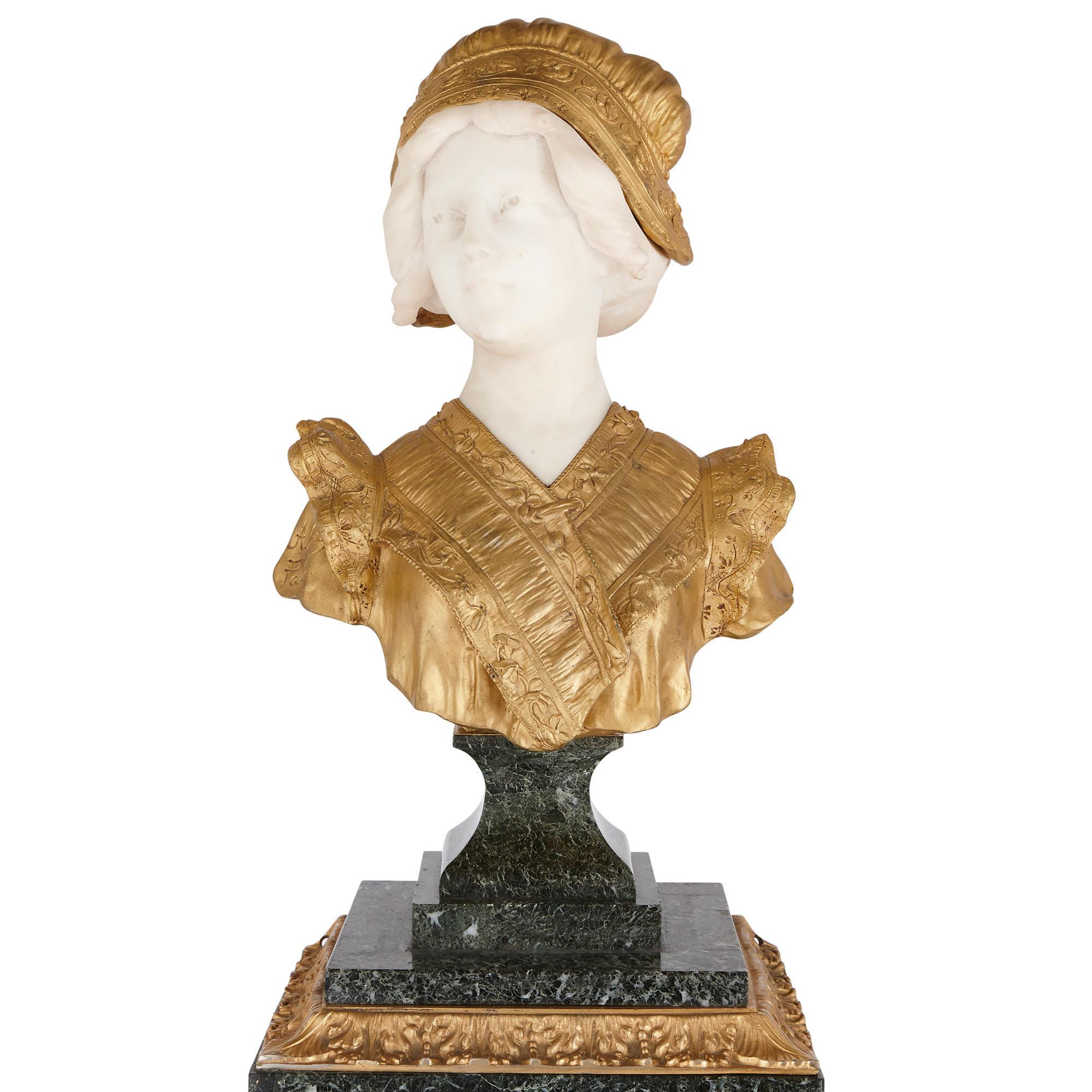 French Gilt Bronze and Marble Bust Sculpture by Gory In Good Condition For Sale In London, GB