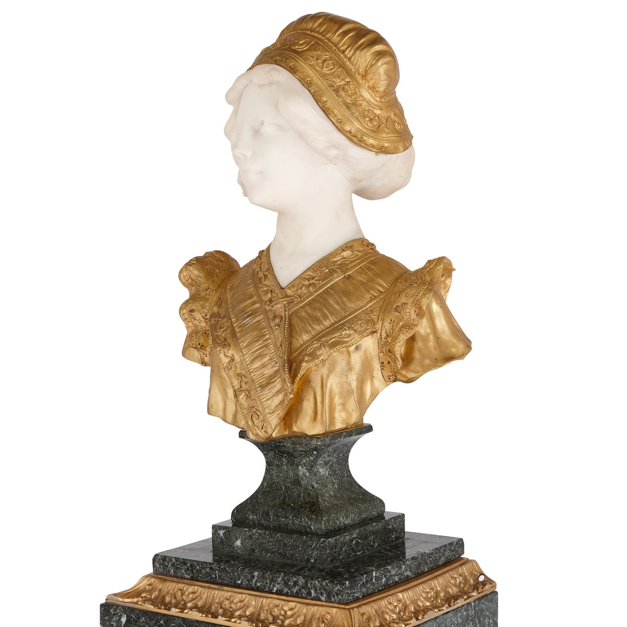 20th Century French Gilt Bronze and Marble Bust Sculpture by Gory For Sale