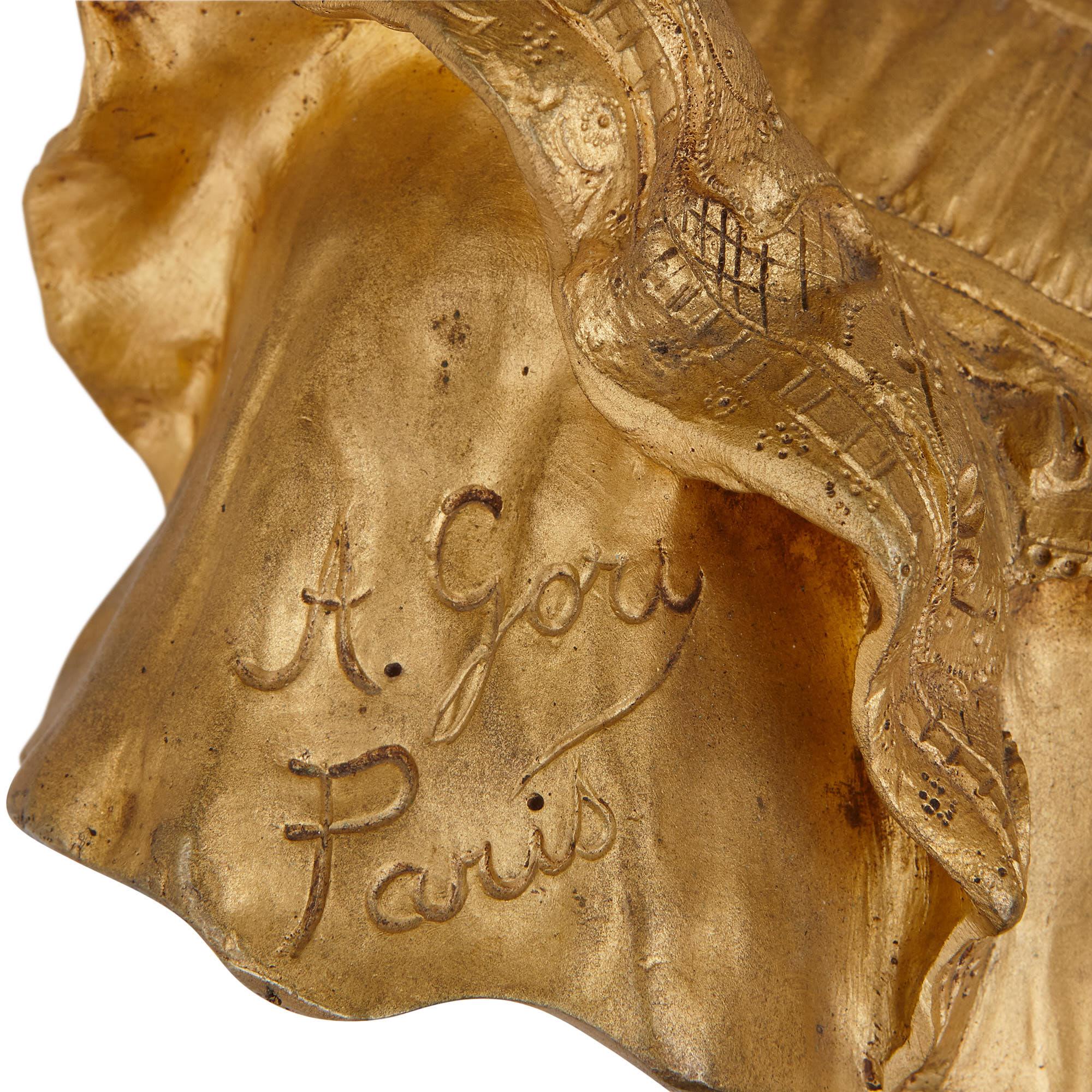 Similoro Busto scultura francese in bronzo dorato e marmo di Gory in vendita