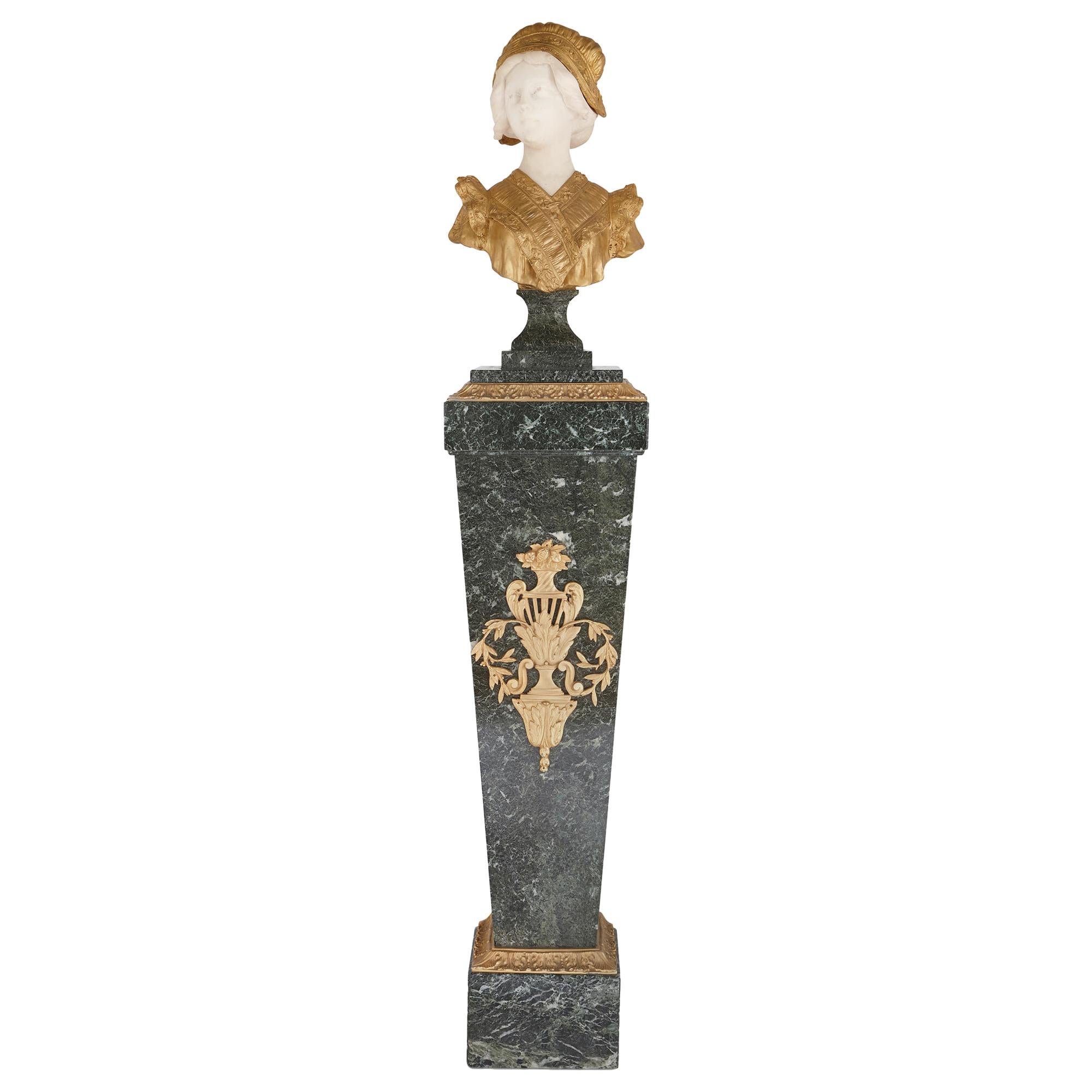 French Gilt Bronze and Marble Bust Sculpture by Gory