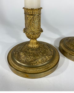 French Gilt Bronze and Marble Candlesticks
