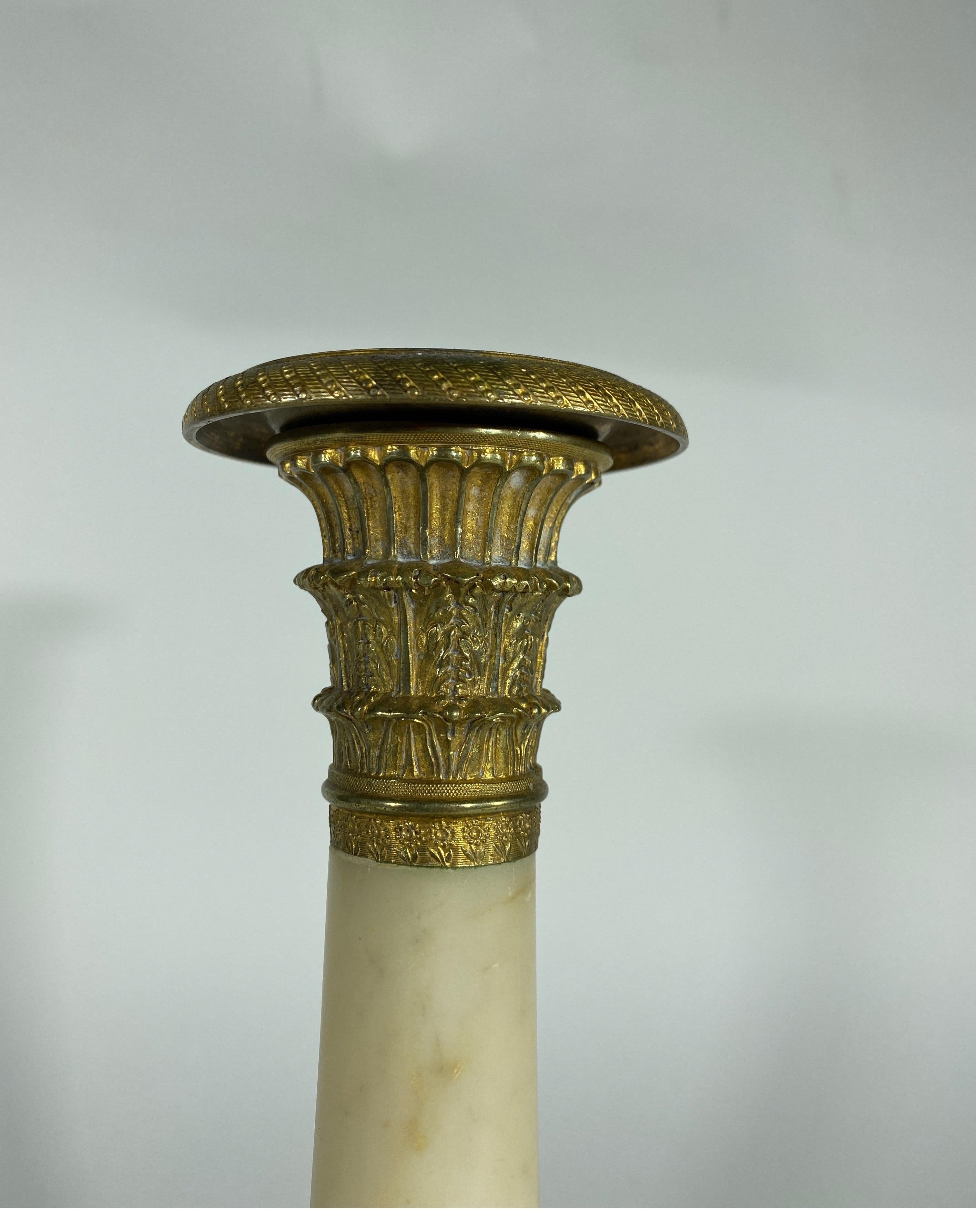 Empire French Gilt Bronze and Marble Candlesticks For Sale