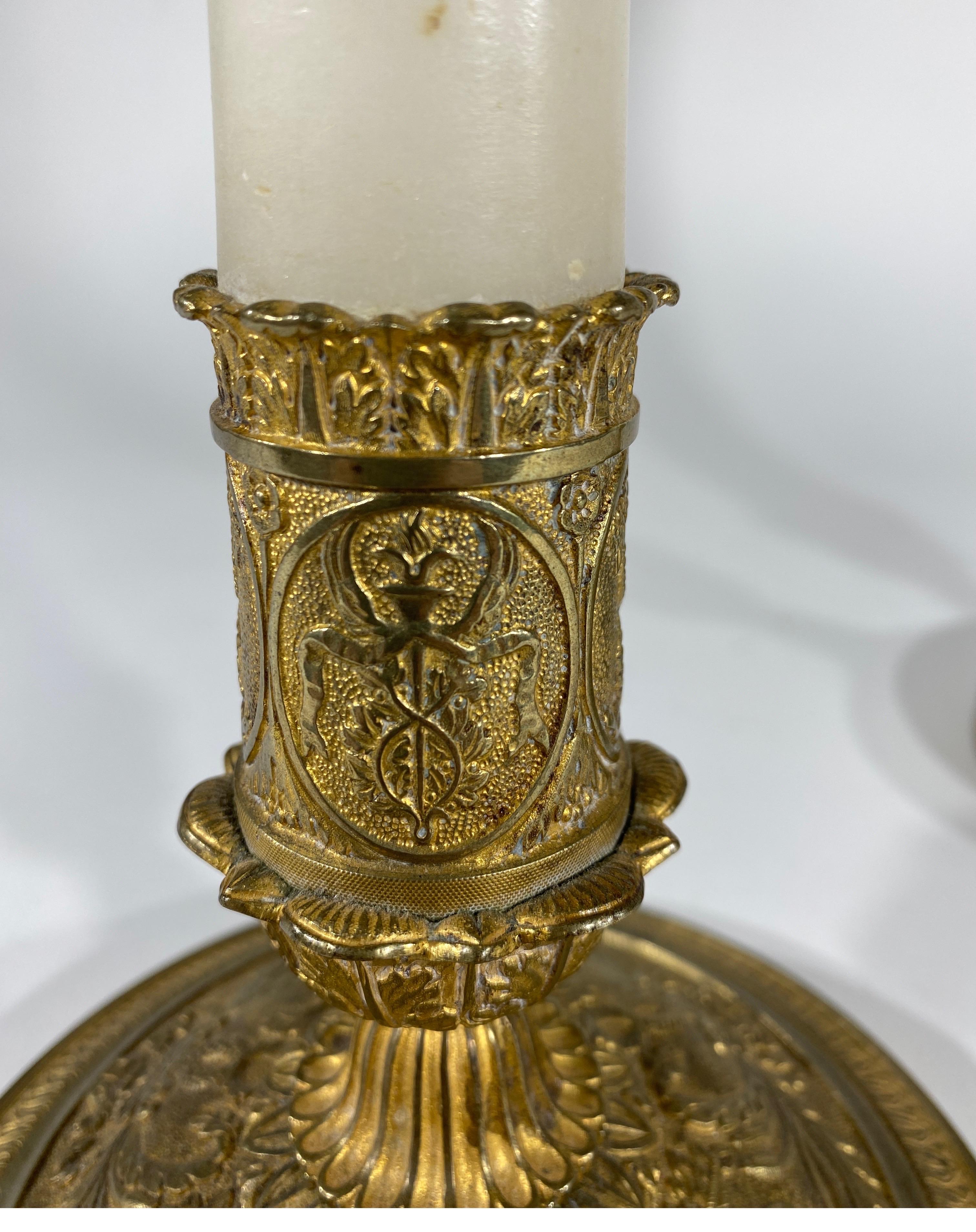 French Gilt Bronze and Marble Candlesticks For Sale 1