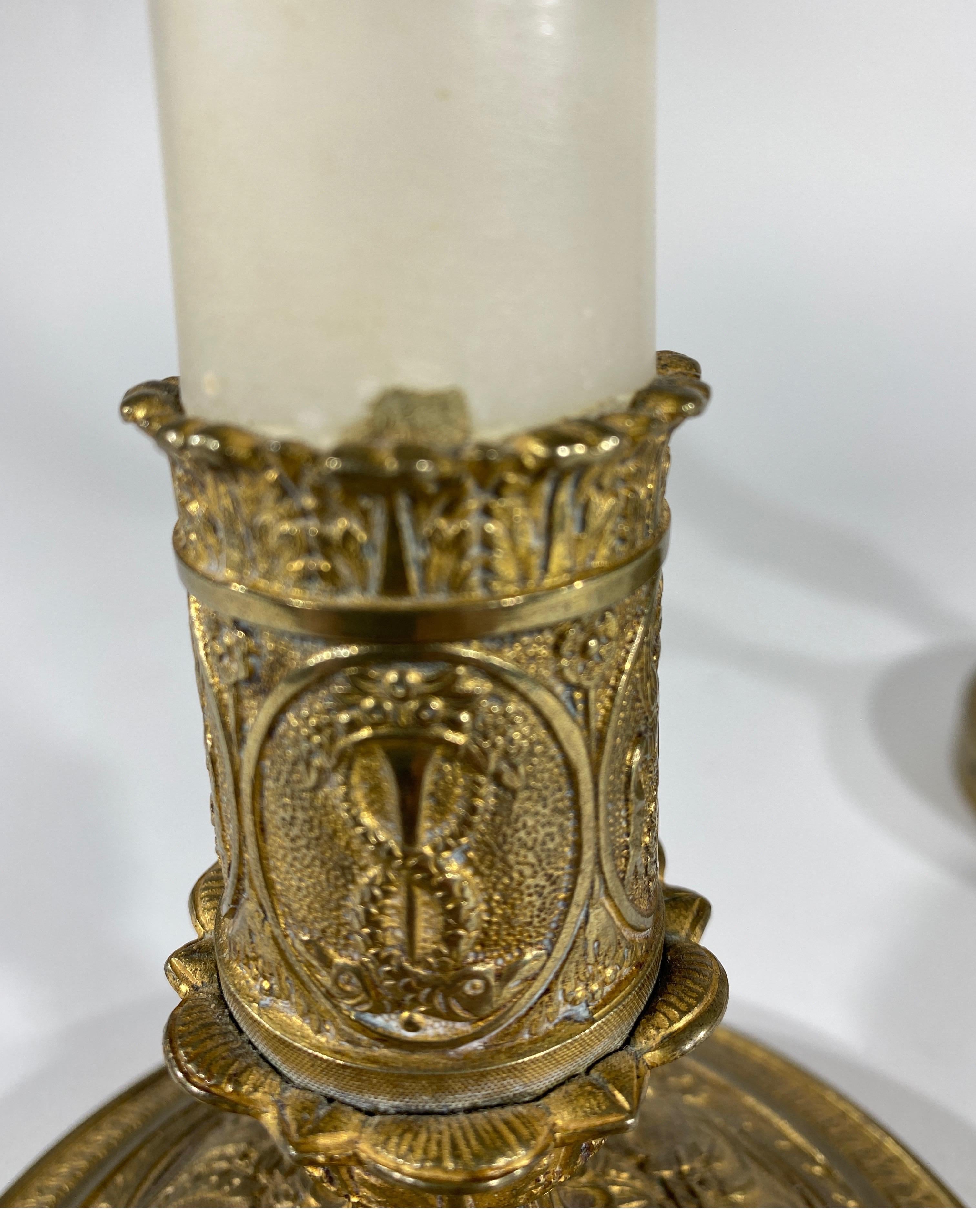 French Gilt Bronze and Marble Candlesticks For Sale 2