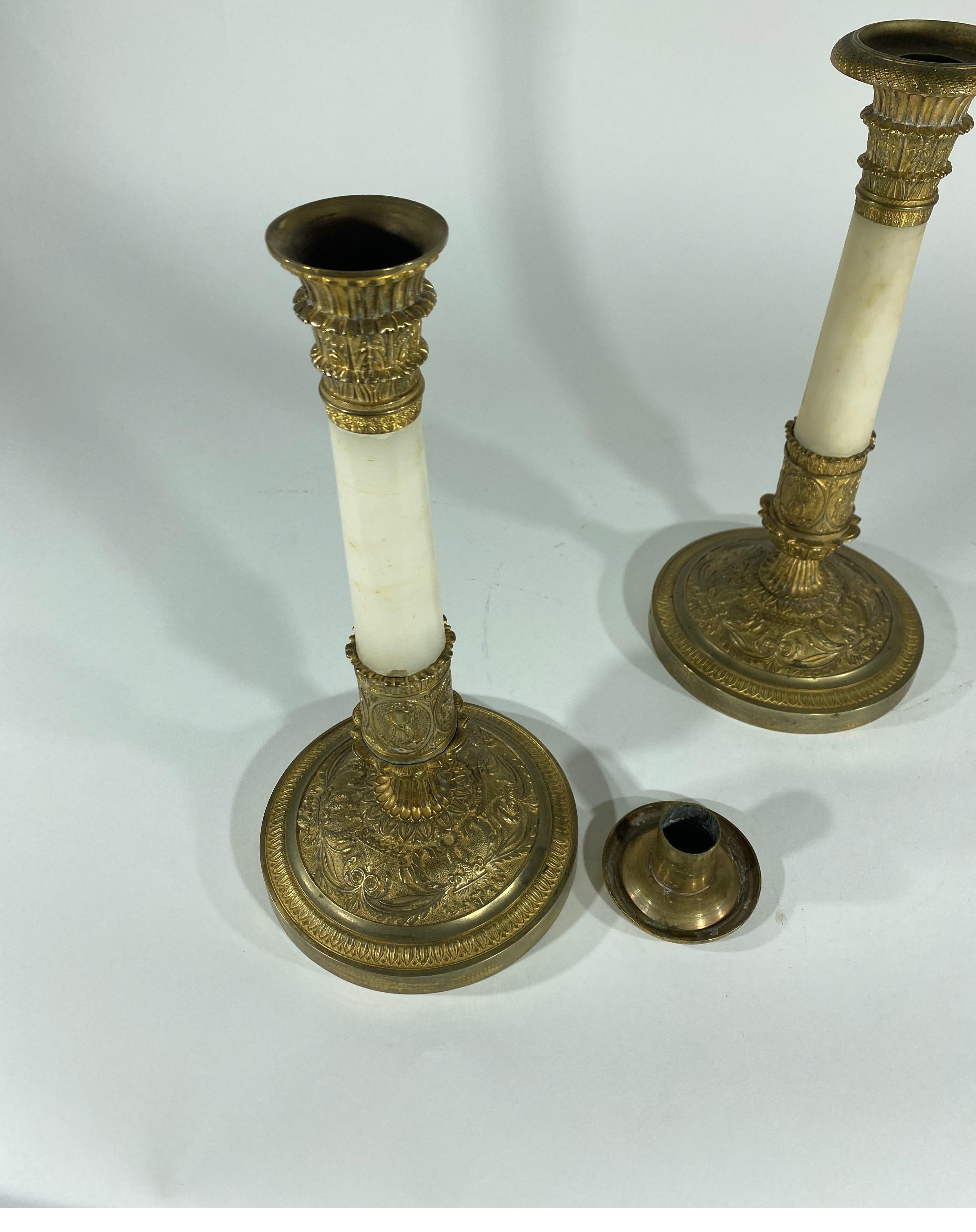 French Gilt Bronze and Marble Candlesticks For Sale 3