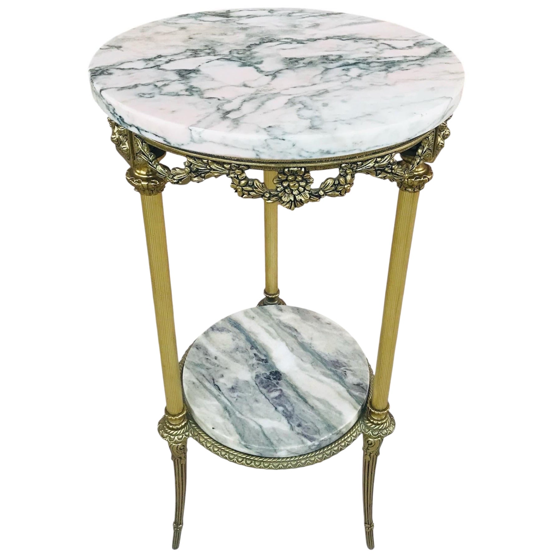French Gilt Bronze and Marble Gueridon Table, circa 1940 en venta
