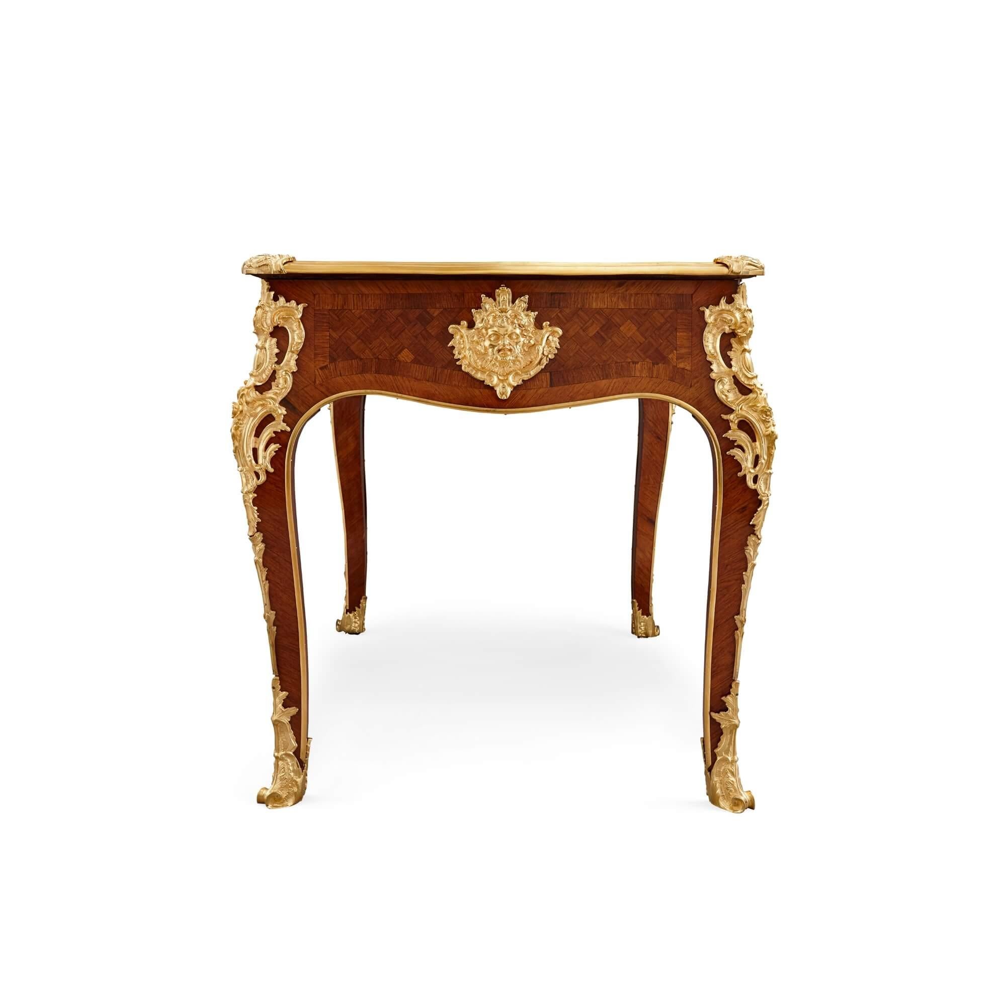 Régence French Gilt Bronze and Marquetry Writing Desk After Cressent For Sale