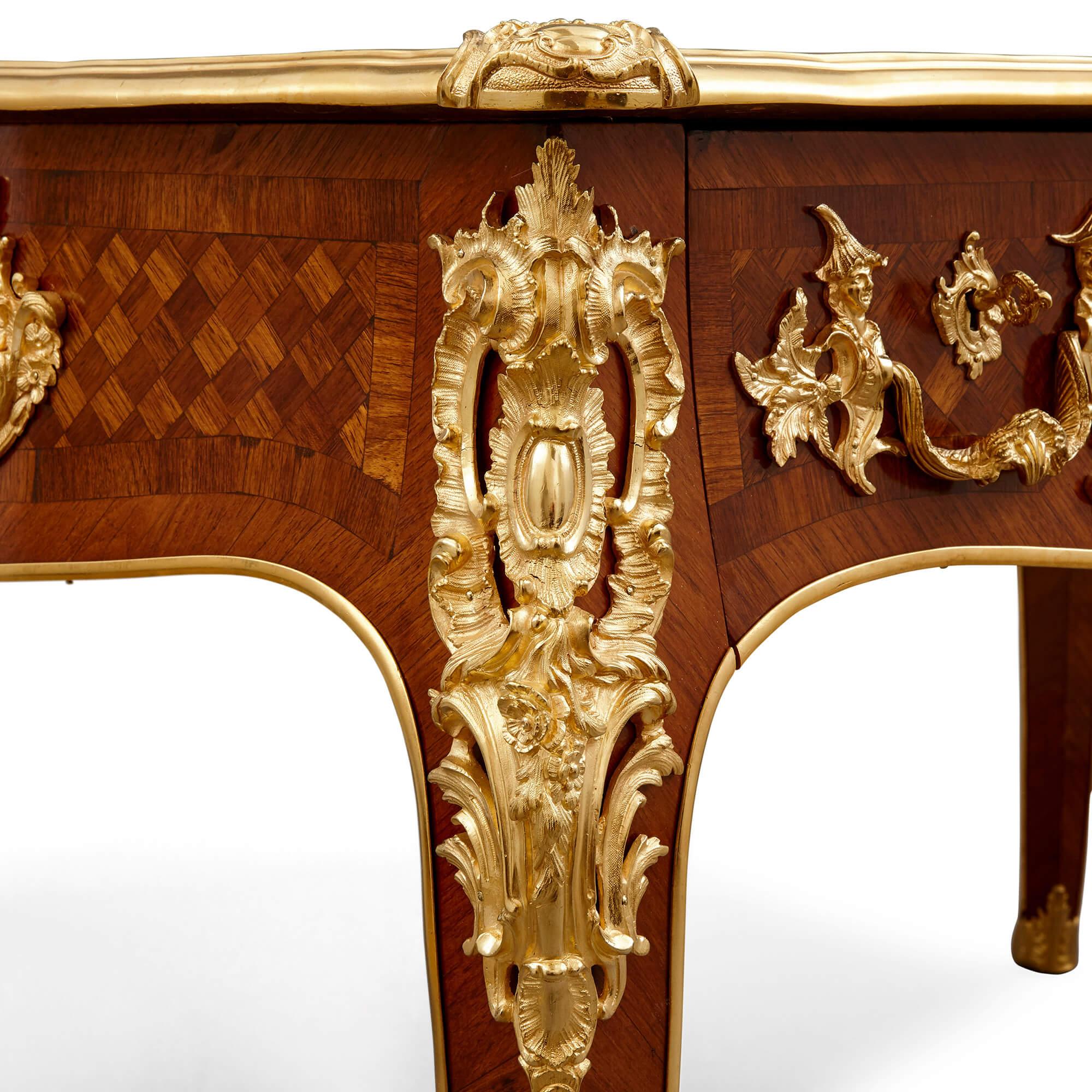 19th Century French Gilt Bronze and Marquetry Writing Desk After Cressent For Sale