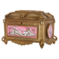Antique French Gilt Bronze and Pink Porcelain Jewellery Box by Tahan