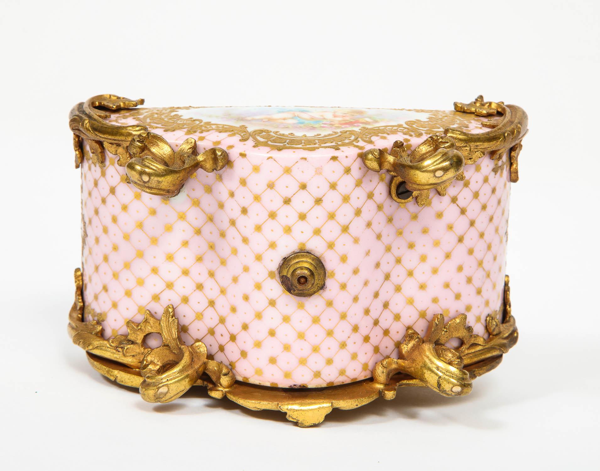 French Gilt-Bronze and Pink Sèvres Porcelain Inkwell & Letter Holder, circa 1880 6