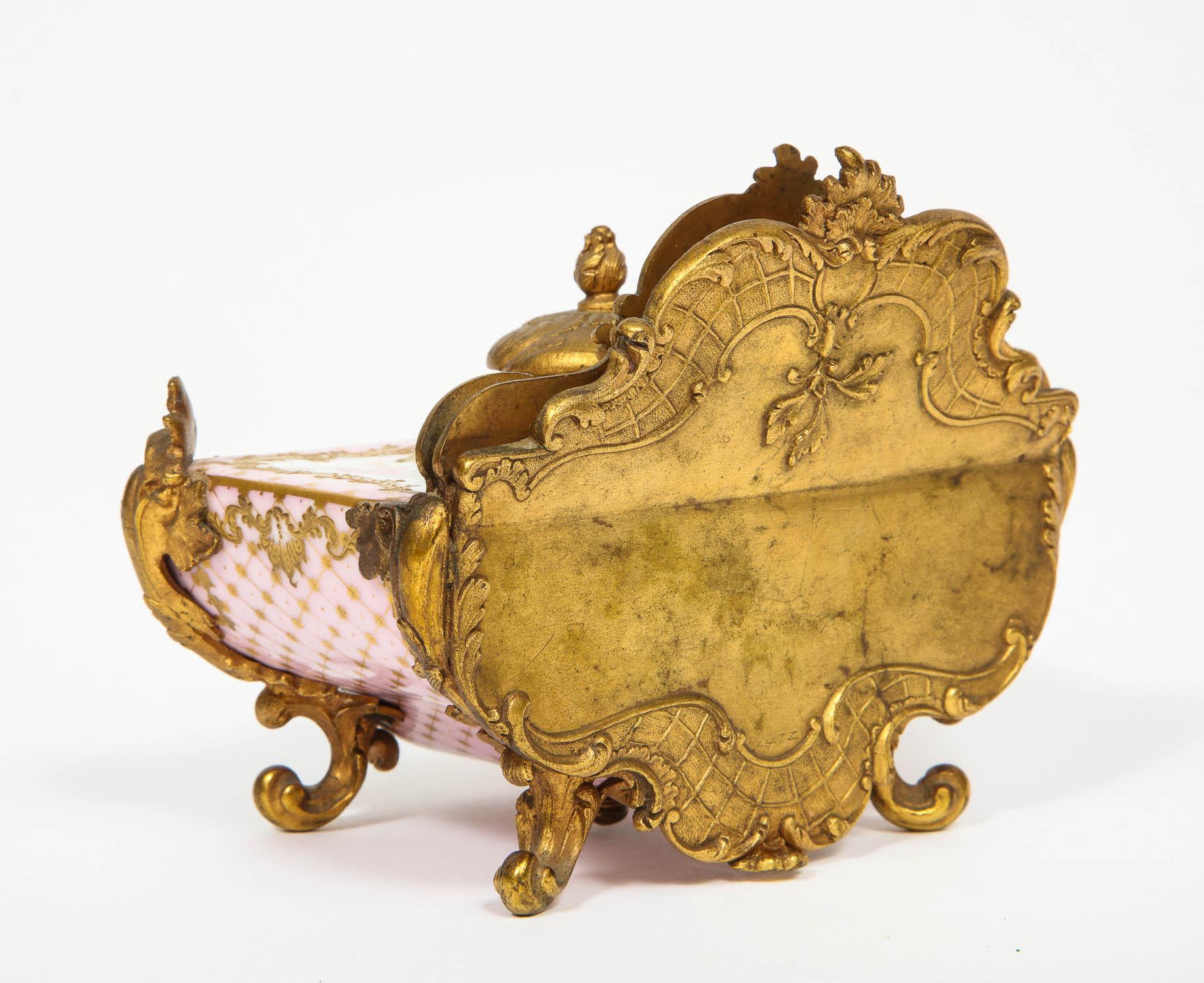 French Gilt-Bronze and Pink Sèvres Porcelain Inkwell & Letter Holder, circa 1880 1