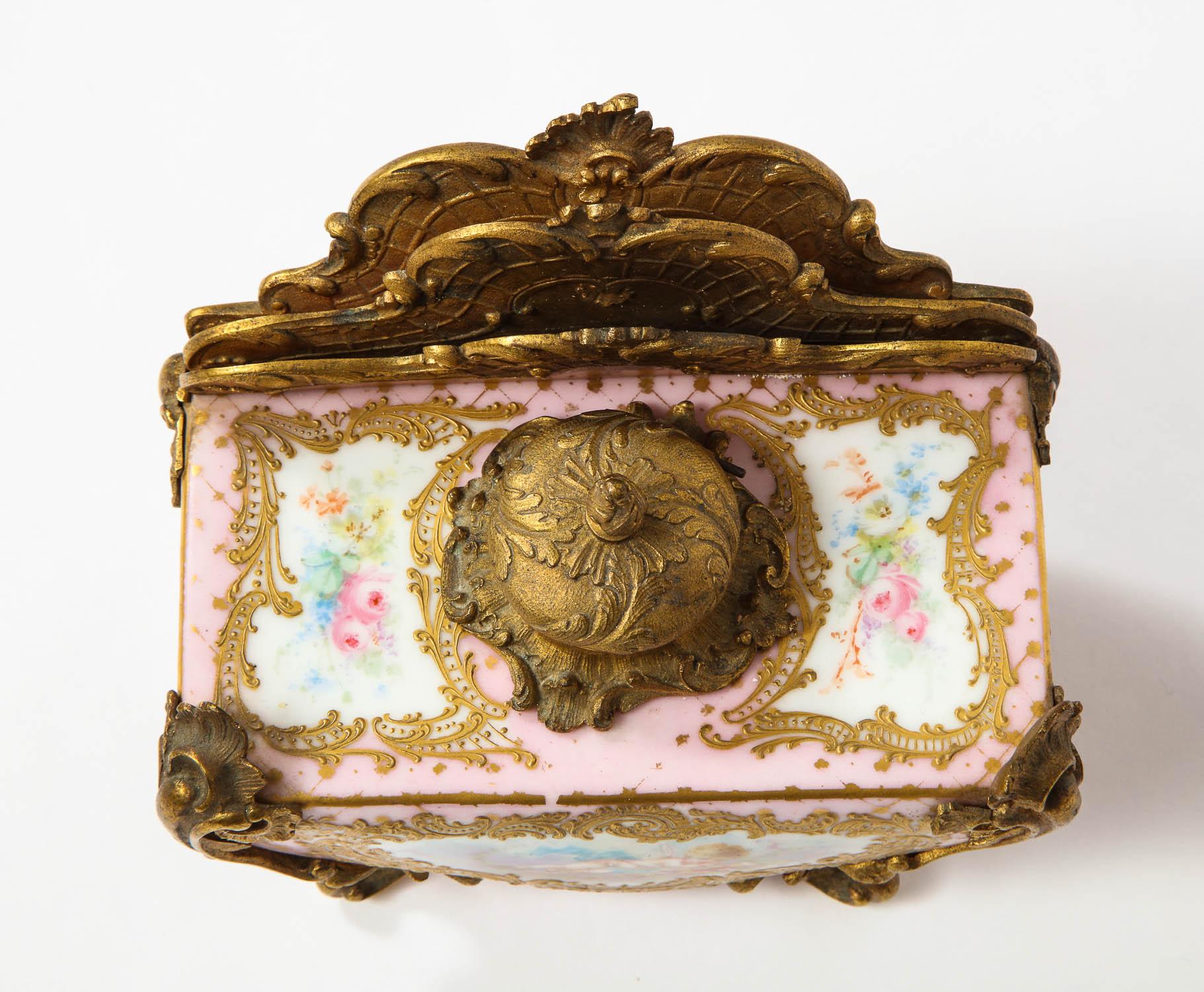 French Gilt-Bronze and Pink Sèvres Porcelain Inkwell & Letter Holder, circa 1880 2