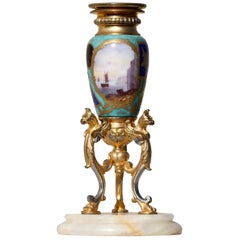 Antique French Gilt-Bronze and Sevrès Style Porcelain-Mounted Candle Stick