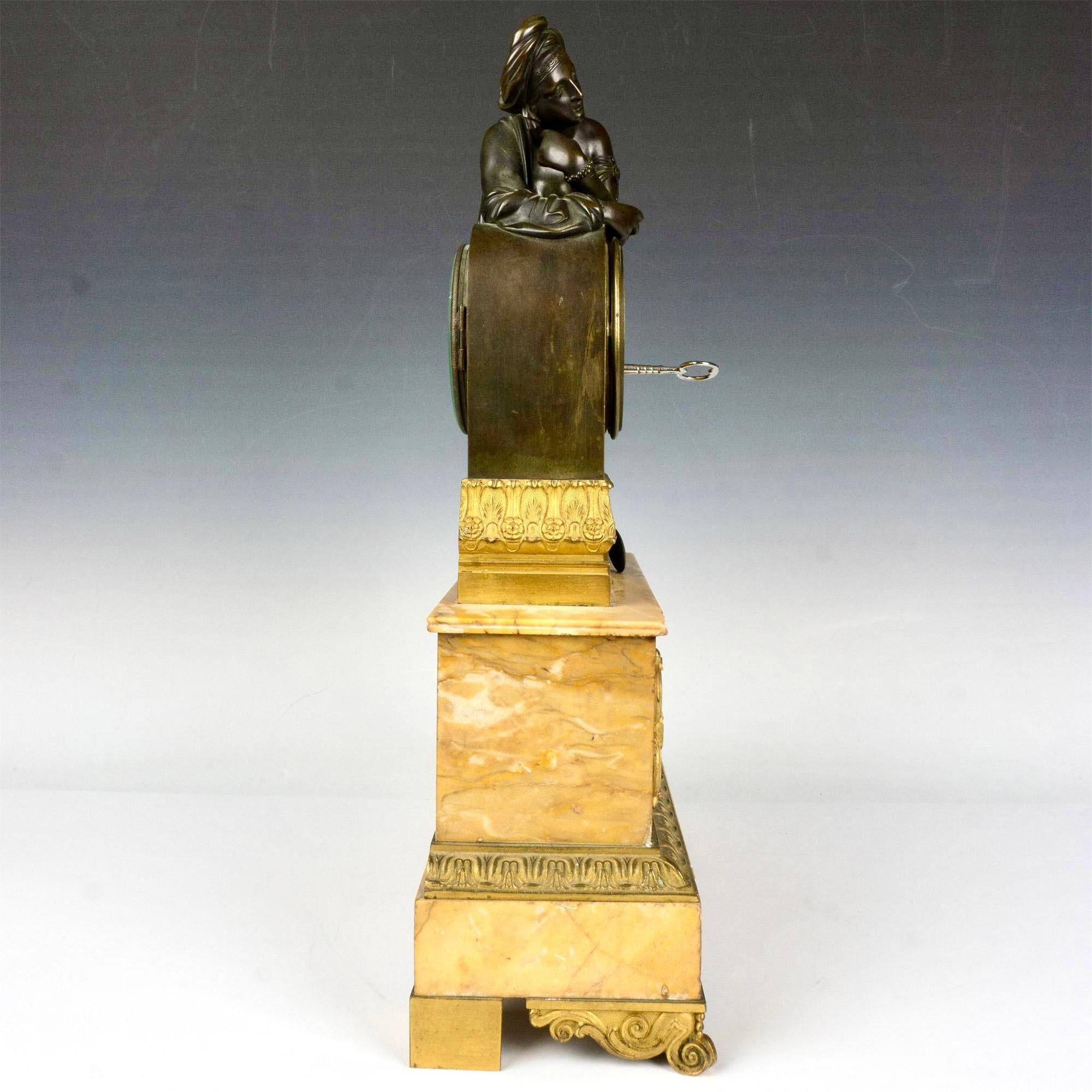 Neoclassical French Gilt Bronze and Siena Marble Minerva Clock For Sale