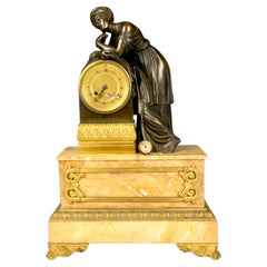 French Gilt Bronze and Siena Marble Minerva Clock