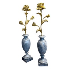 French Gilt Bronze and Turquin Marble Candlesticks, 19th Century