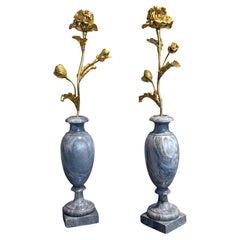 French Gilt Bronze and Turquin Marble Candlesticks, 19th Century