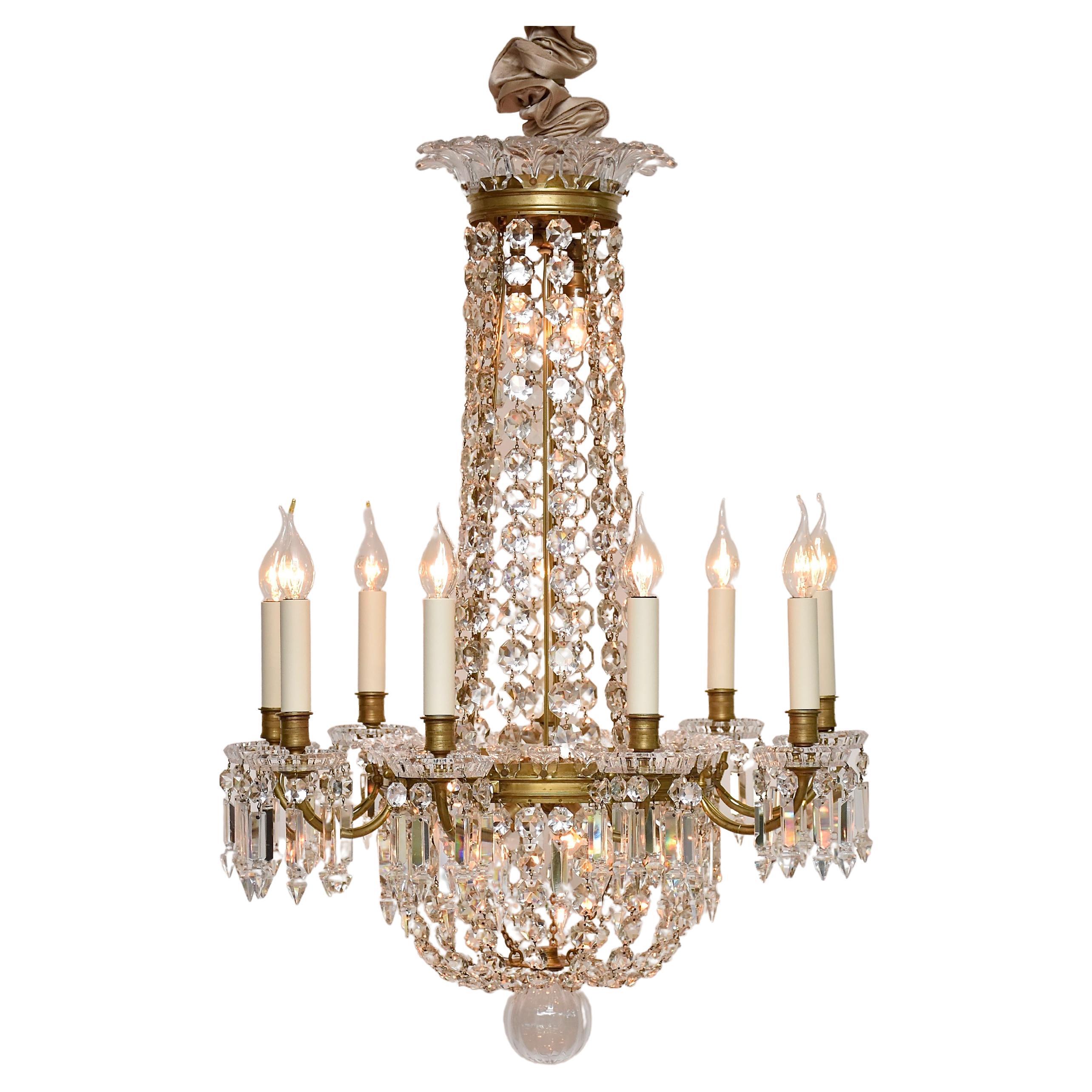 French gilt bronze Baccarat chandelier  For Sale