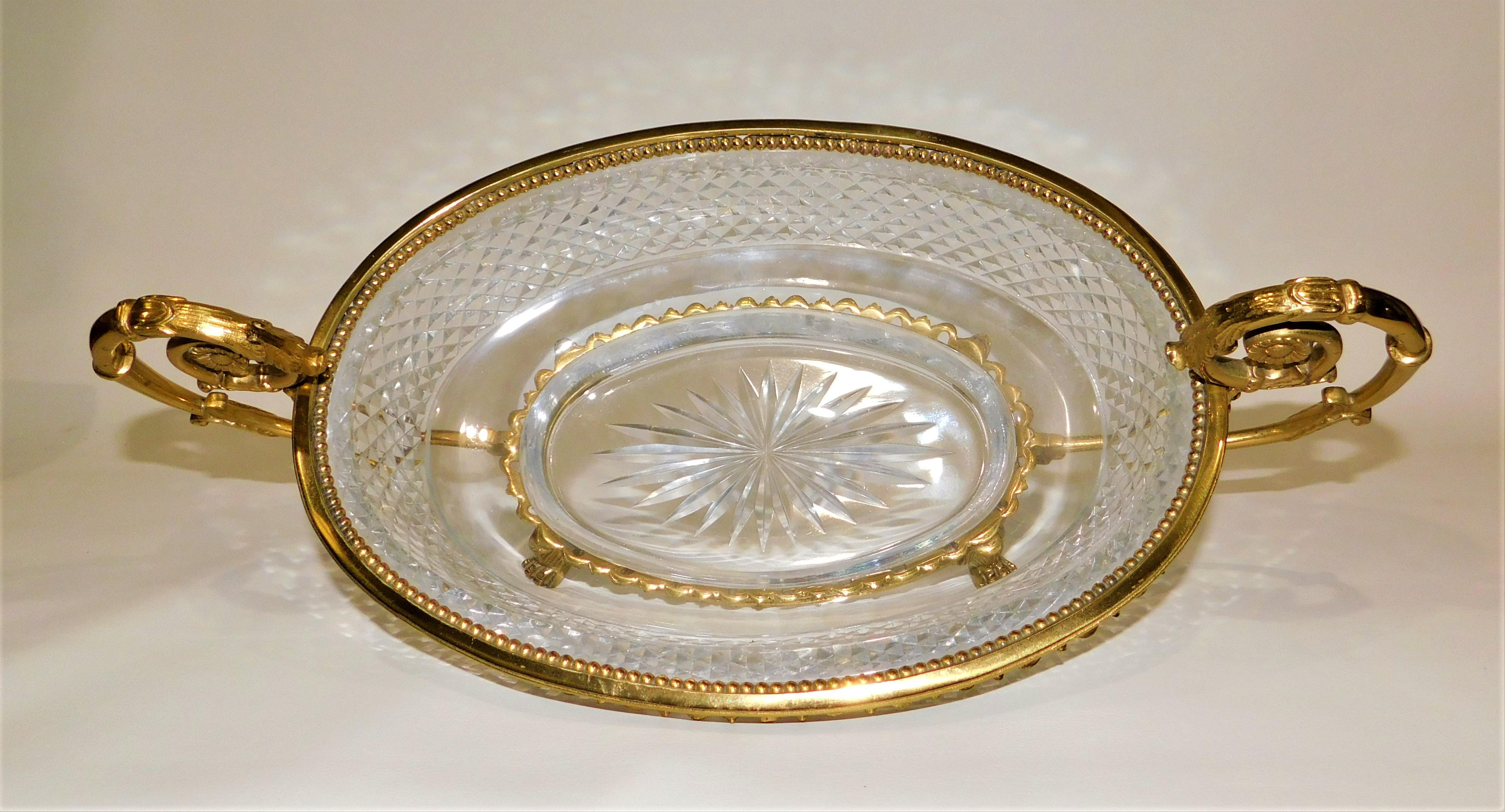 French Gilt Bronze Baccarat Cut Crystal Glass Centrepiece Bowl, circa 1890 4