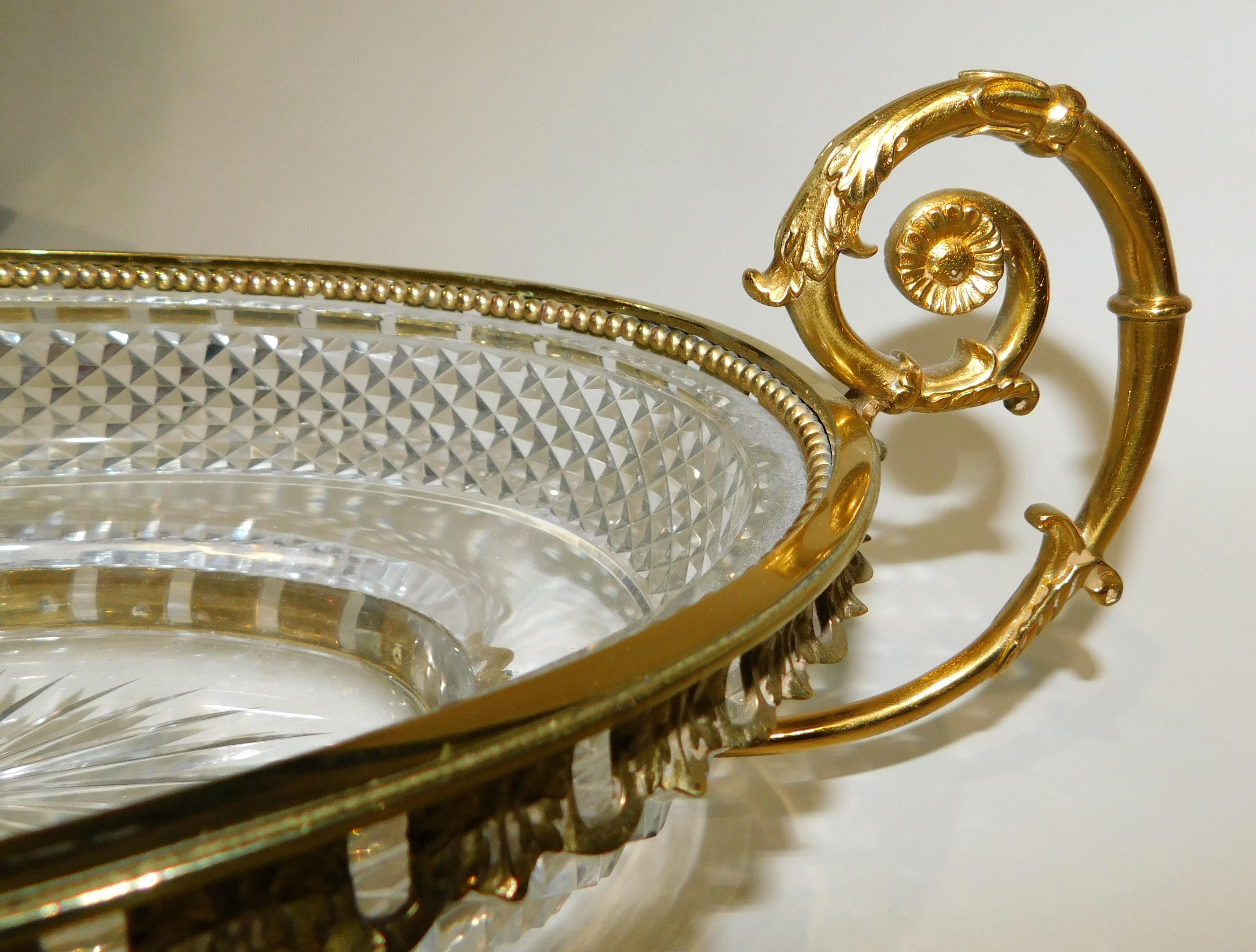 French Gilt Bronze Baccarat Cut Crystal Glass Centrepiece Bowl, circa 1890 7