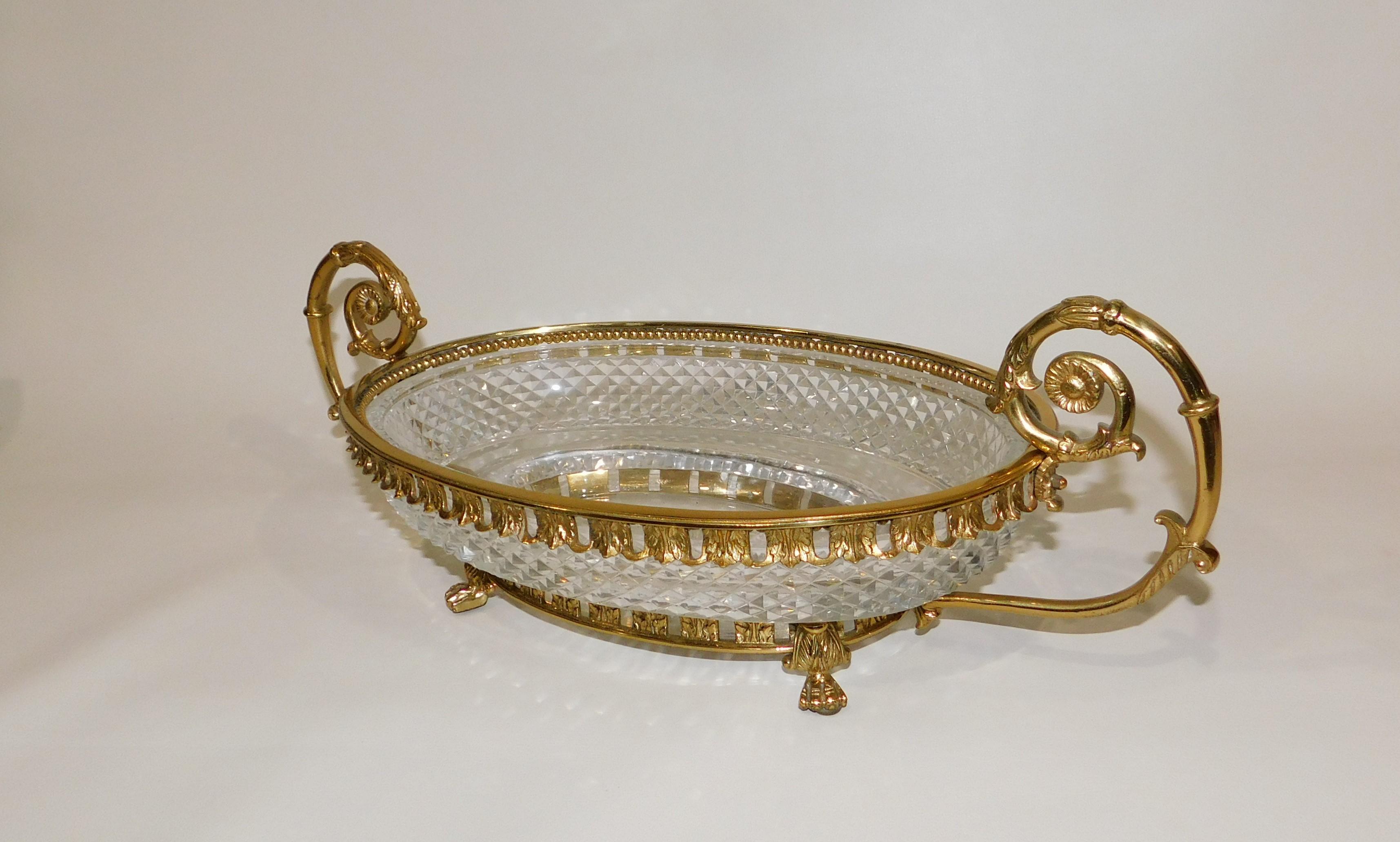 19th Century French Gilt Bronze Baccarat Cut Crystal Glass Centrepiece Bowl, circa 1890