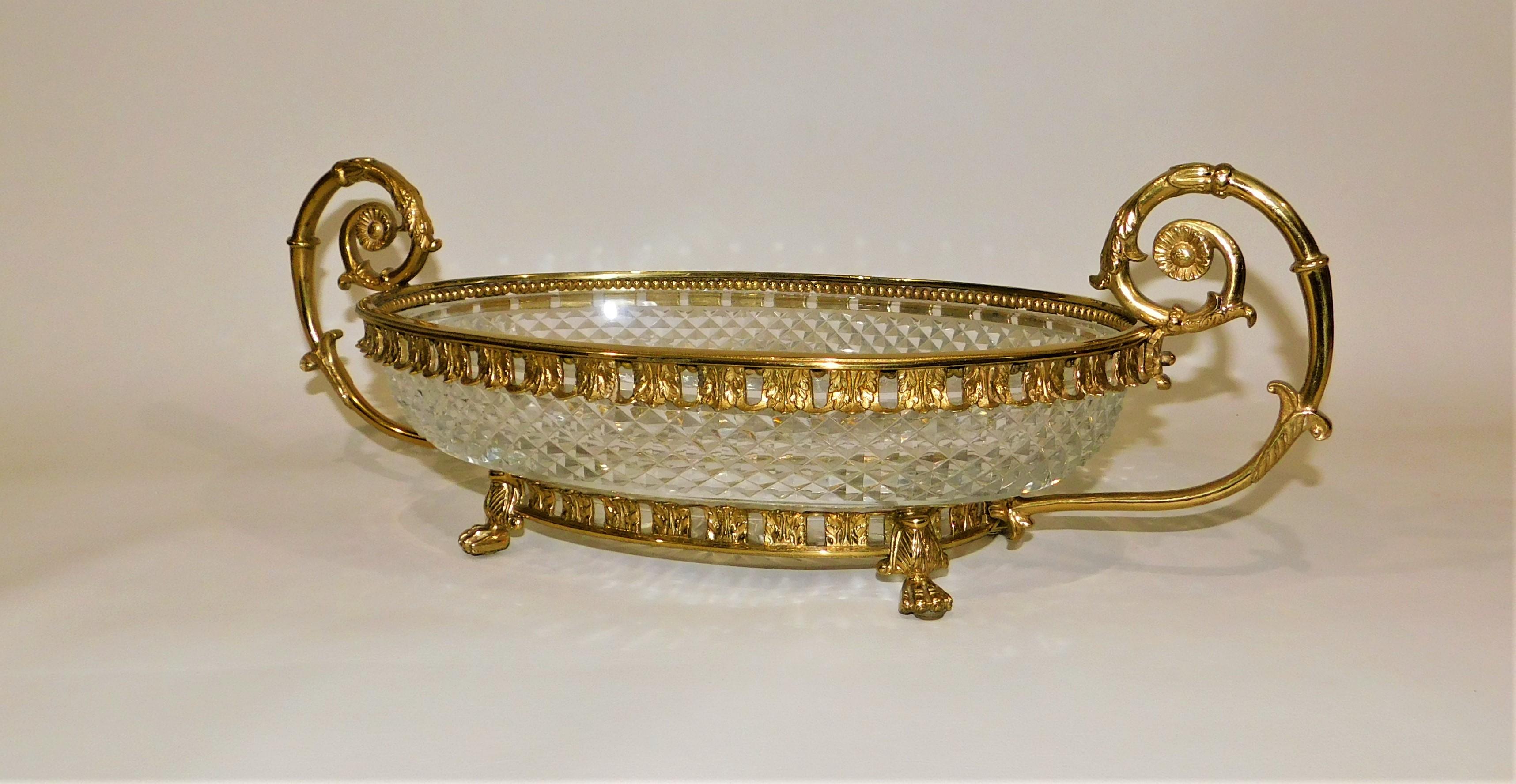 19th Century French Gilt Bronze Baccarat Cut Crystal Glass Centrepiece Bowl, circa 1890