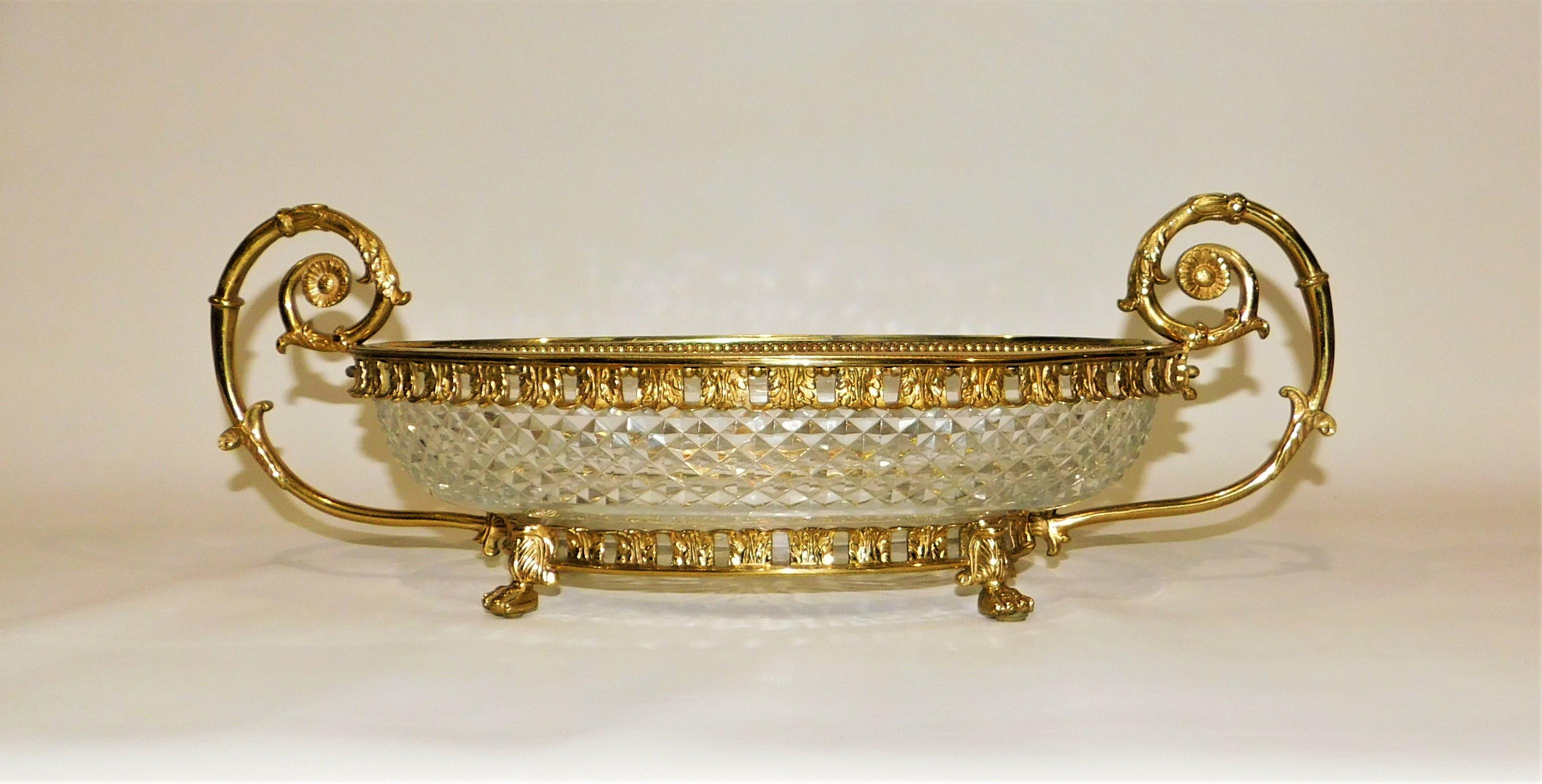 French Gilt Bronze Baccarat Cut Crystal Glass Centrepiece Bowl, circa 1890 1