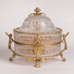 French Gilt Bronze Bamboo Form Liqueur Set With 16 Glasses, Circa 1890