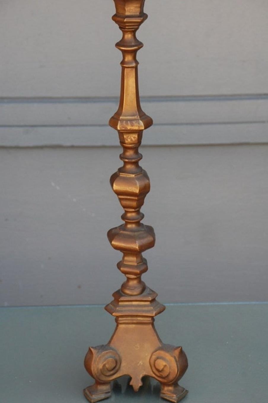 French gilt bronze baroque style candlestick lamp.