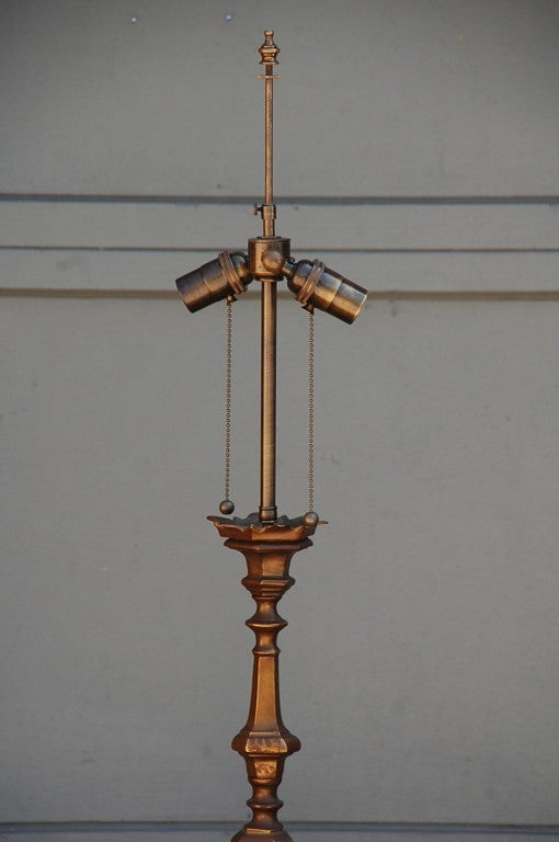 20th Century French Gilt Bronze Baroque Style Candlestick Lamp For Sale