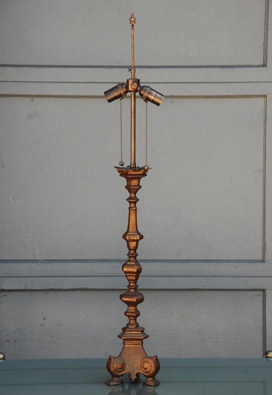 Ormolu French Gilt Bronze Baroque Style Candlestick Lamp For Sale