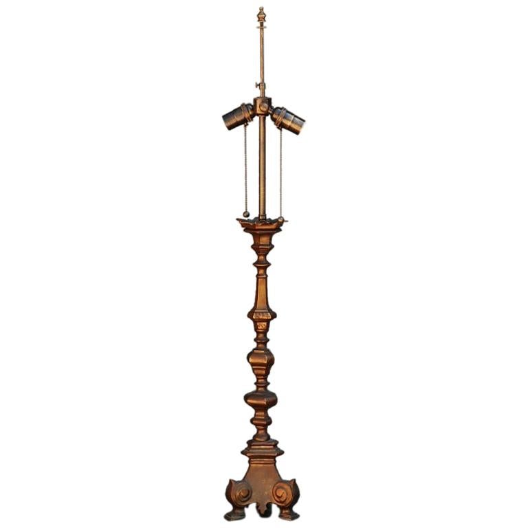 French Gilt Bronze Baroque Style Candlestick Lamp For Sale