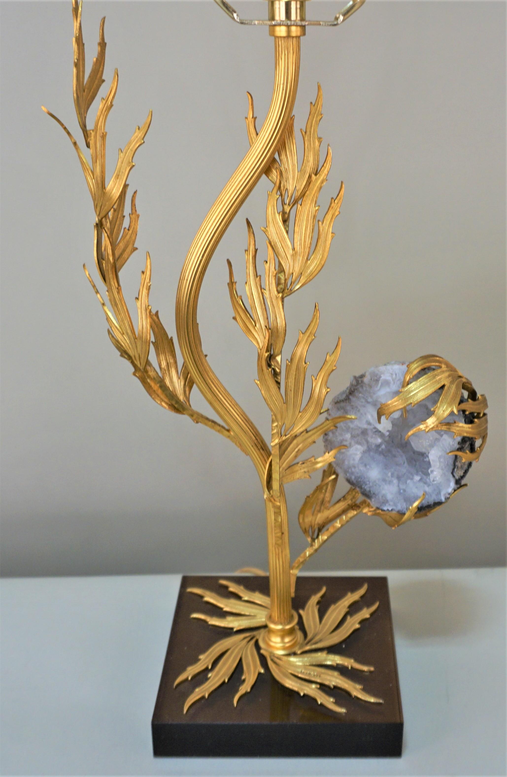 French Gilt Bronze and Celestite 'Crystal' Lamp Attributed to W. Daro, France For Sale 2