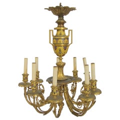 French Gilt Bronze Champlevé Enamel Chandelier Attributed to Barbedienne
