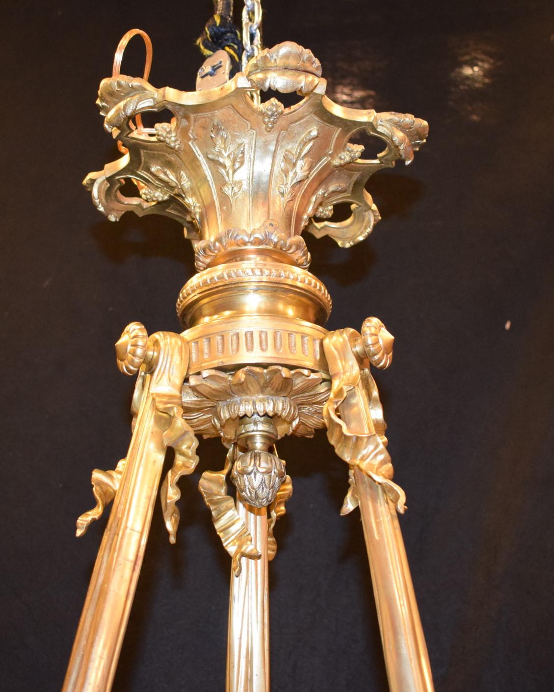 French gilt bronze chandelier with original gilding.