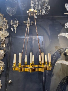 1940 French Gilt Bronze Scalloped Chandelier 12 Lights