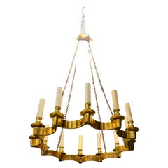 1940 French Gilt Bronze Scalloped Chandelier 12 Lights