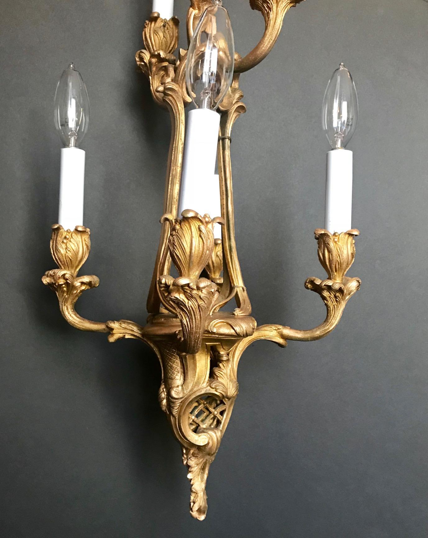 19th Century French Gilt Bronze Chandelier, Six-Arm Louis XV Style For Sale