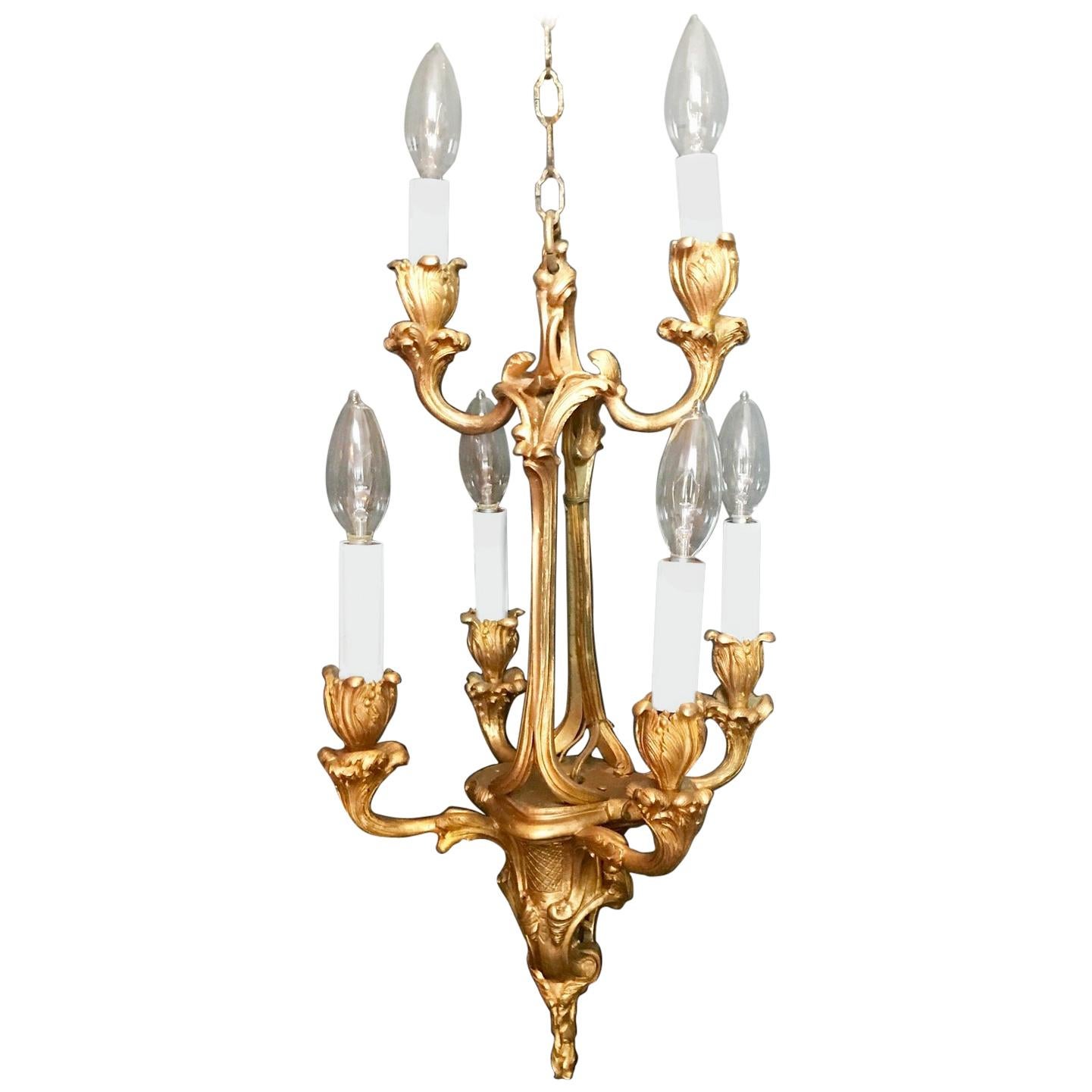French Gilt Bronze Chandelier, Six-Arm Louis XV Style For Sale