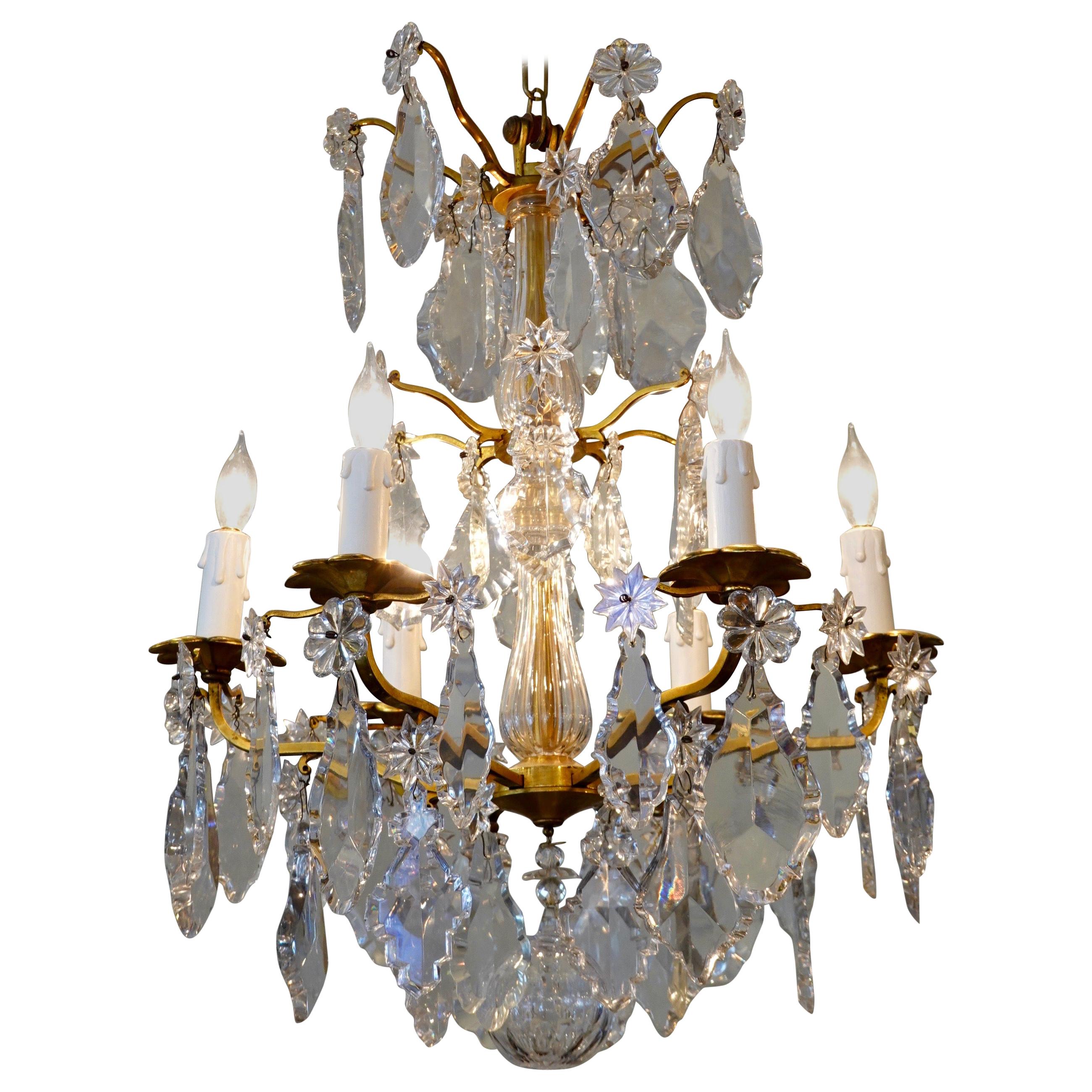 French Gilt-Bronze Chandelier with Exceptional Crystals