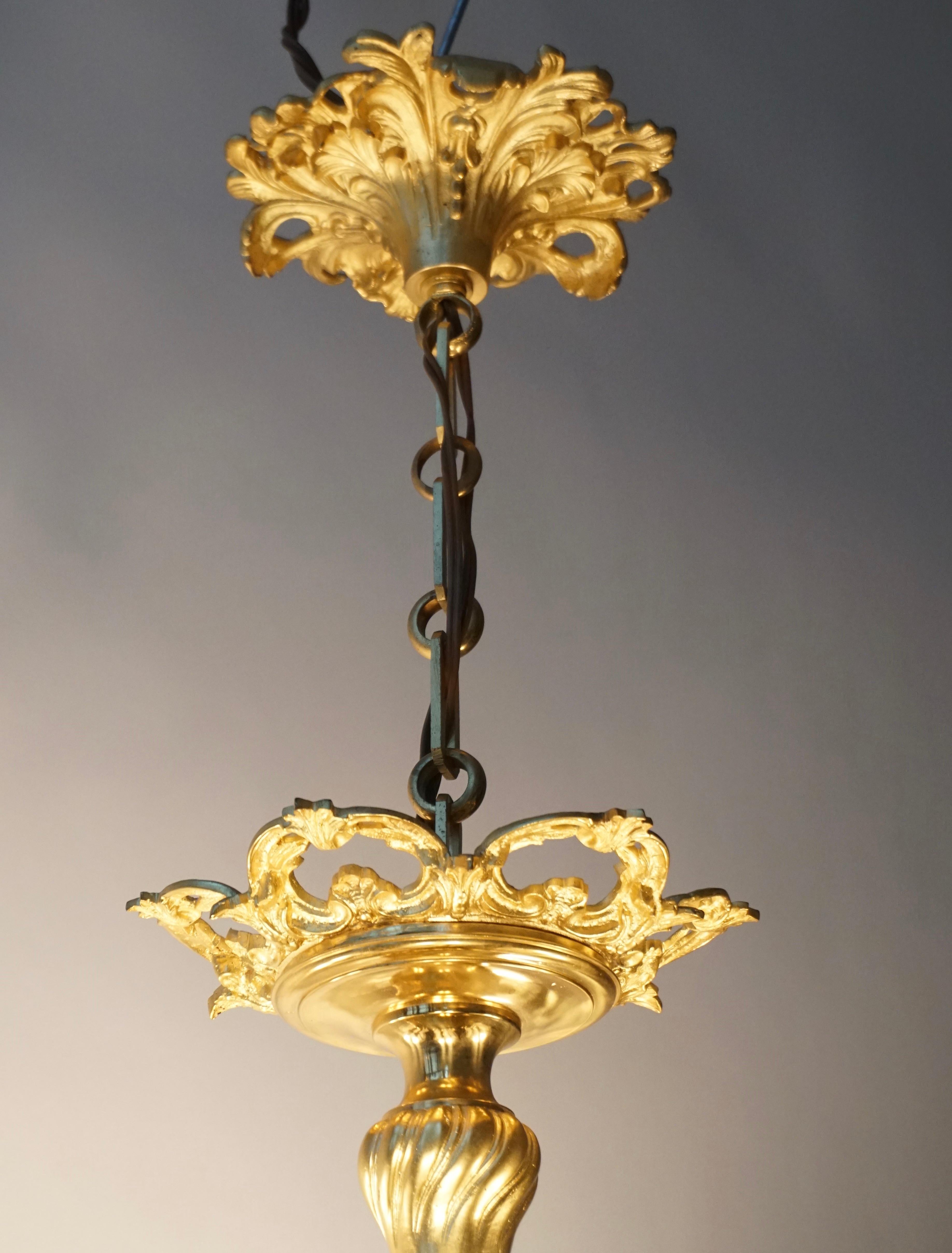 French Gilt Bronze Chandelier with Frosted Glass 7