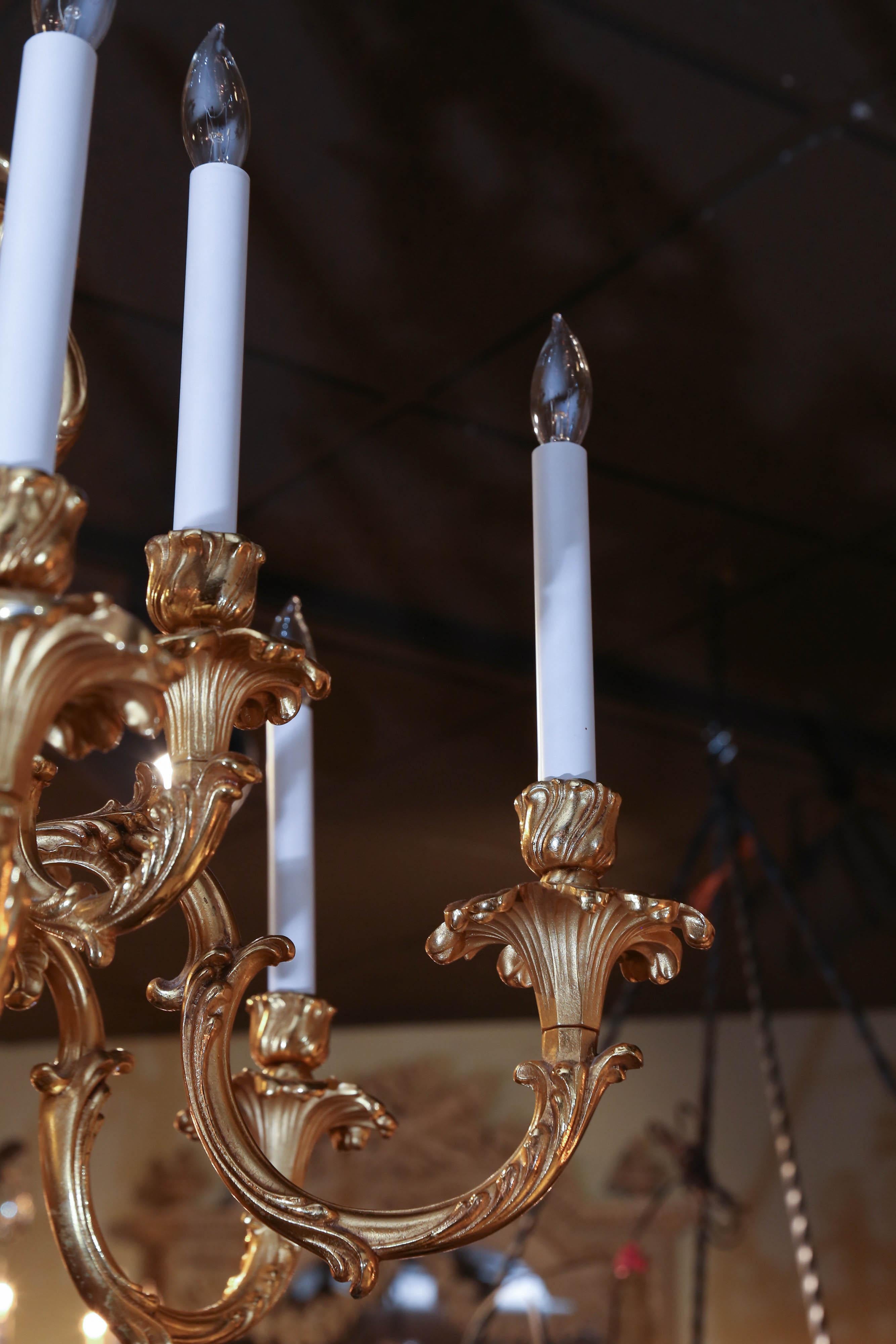 20th Century French Gilt Bronze Chandelier with Nine-Lights