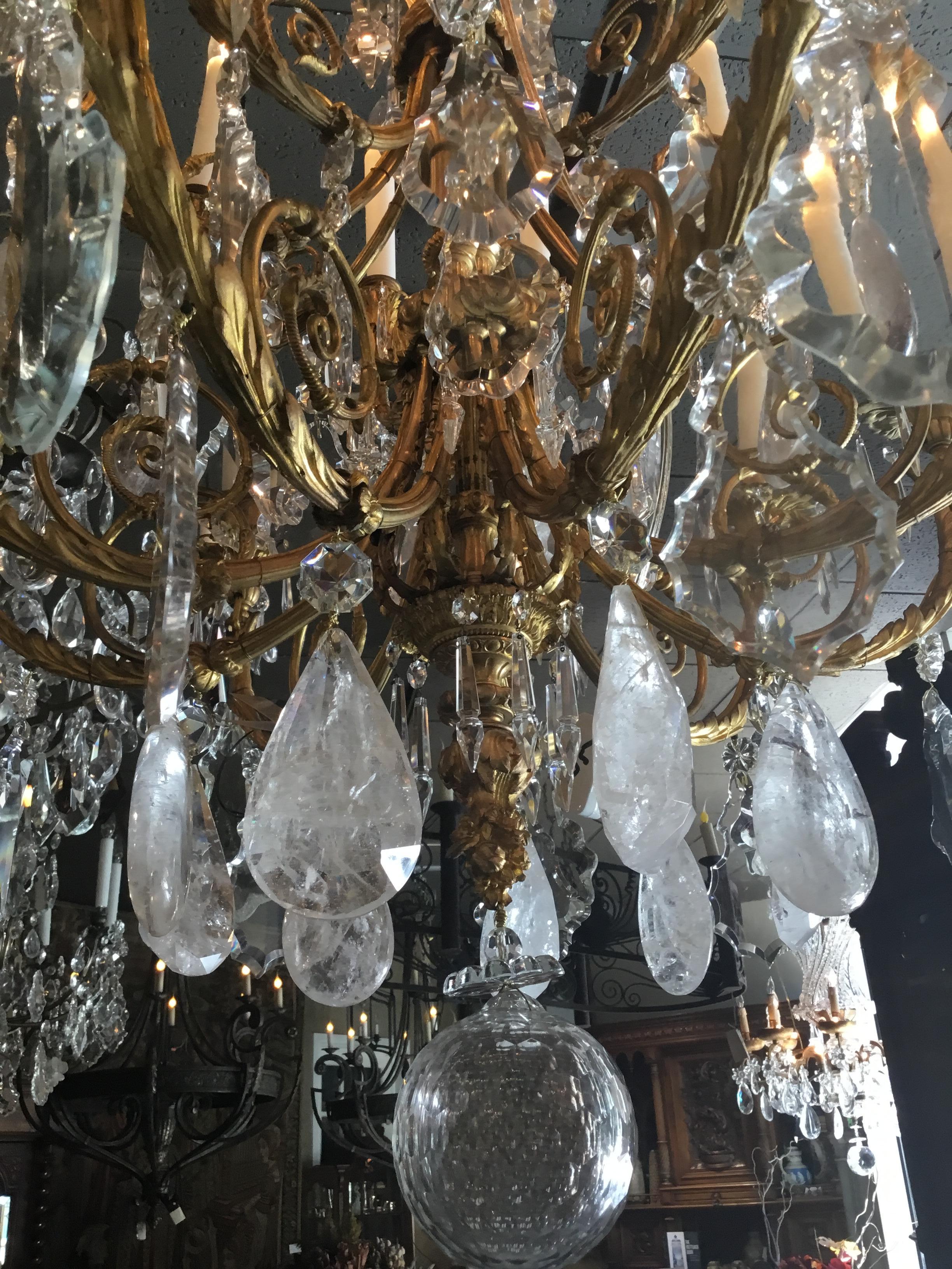 French Gilt Bronze Chandelier with rock and smoke Crystals 6