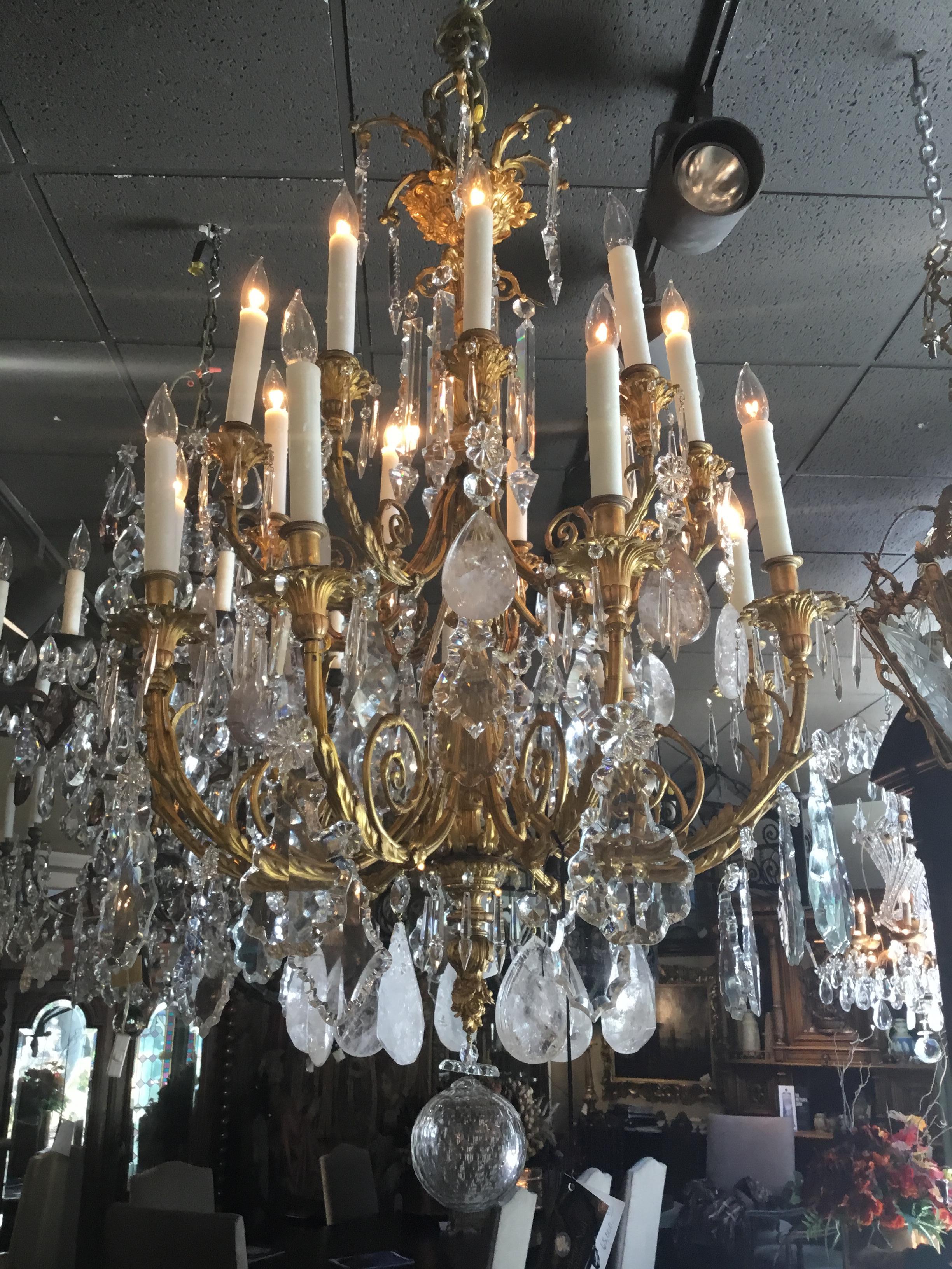 French Gilt Bronze Chandelier with rock and smoke Crystals 3