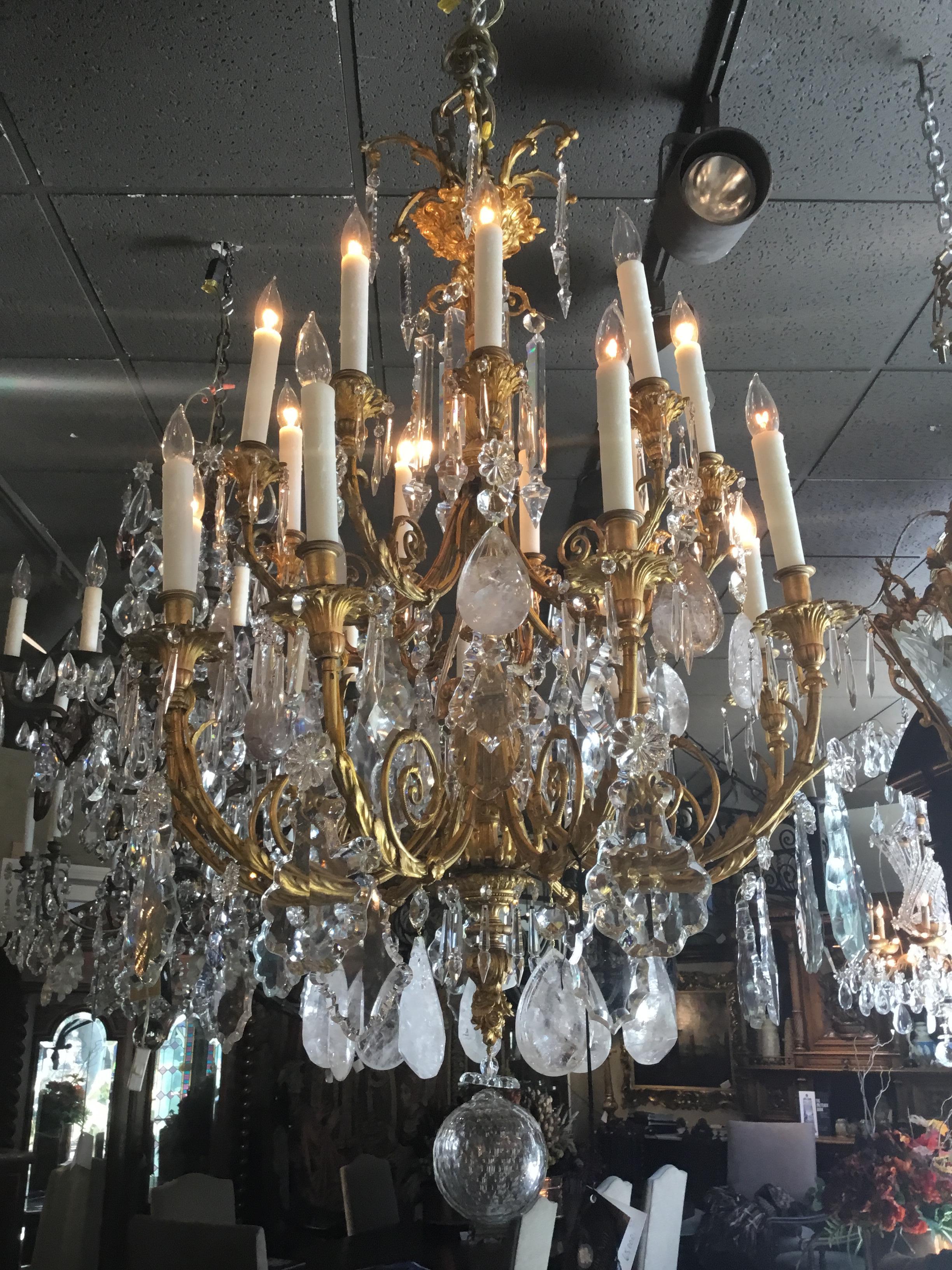 French Gilt Bronze Chandelier with rock and smoke Crystals 4