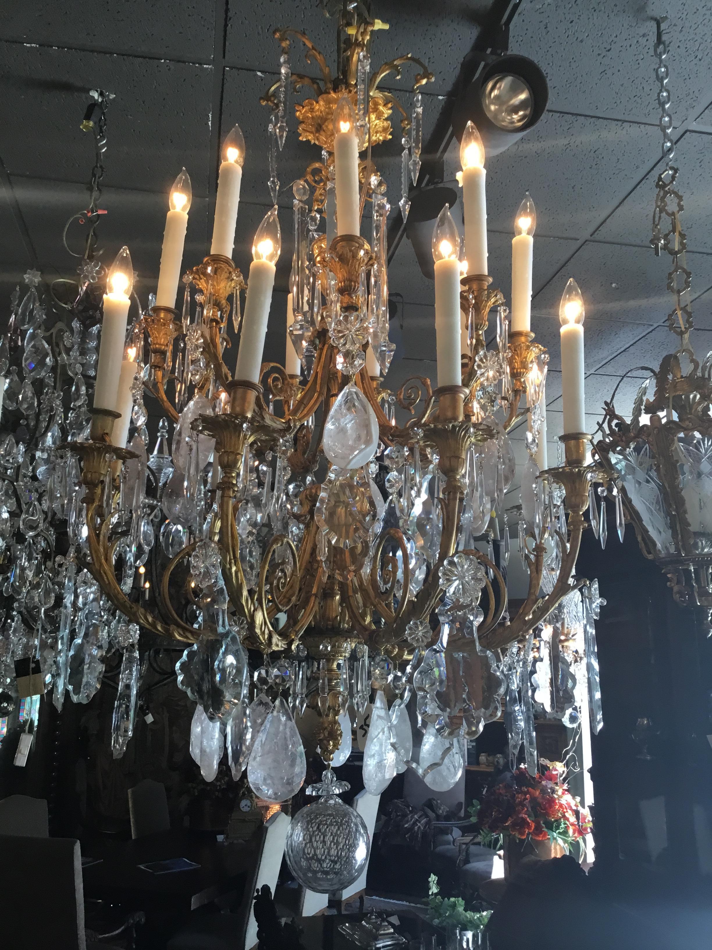 French Gilt Bronze Chandelier with rock and smoke Crystals 5