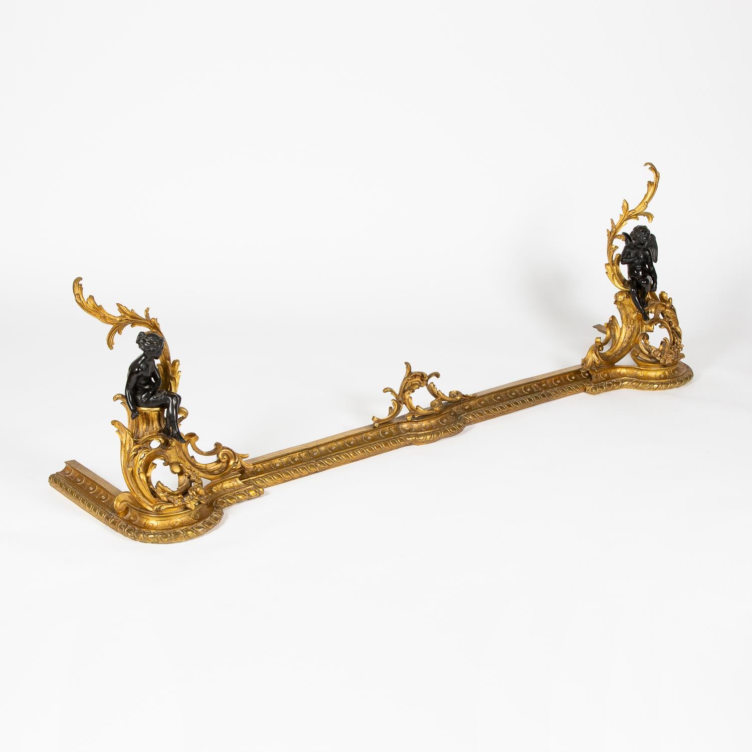 19th Century French Gilt Bronze Chenet in the Louis XV Style with Classical Figures For Sale